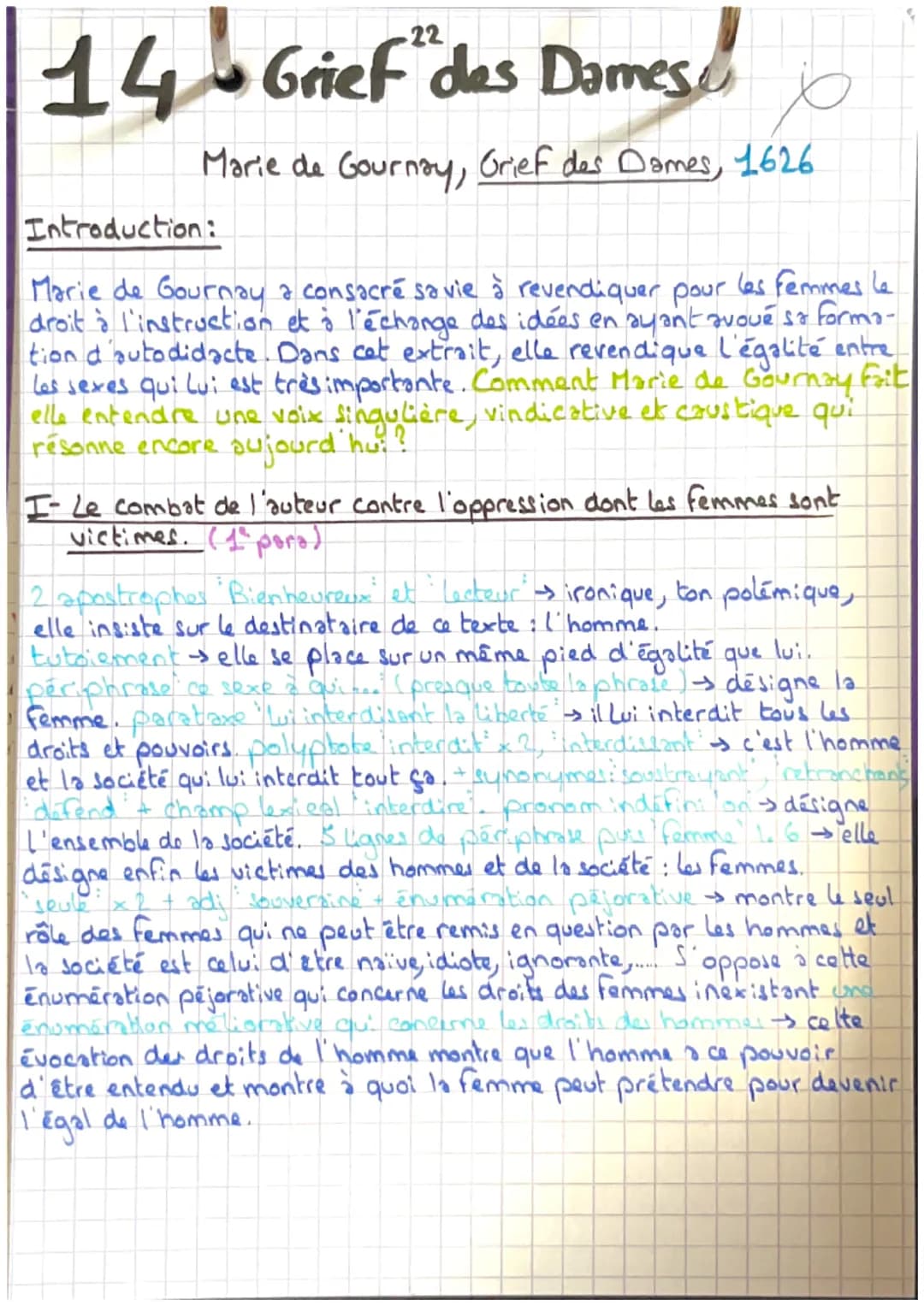 Analyse linéaire grief des dames 