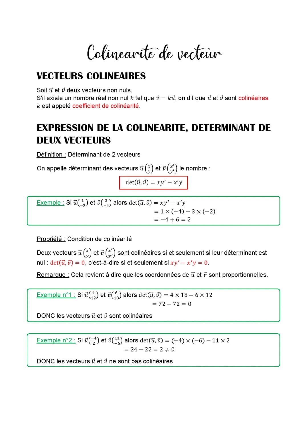 Colinéarité de vecteurs