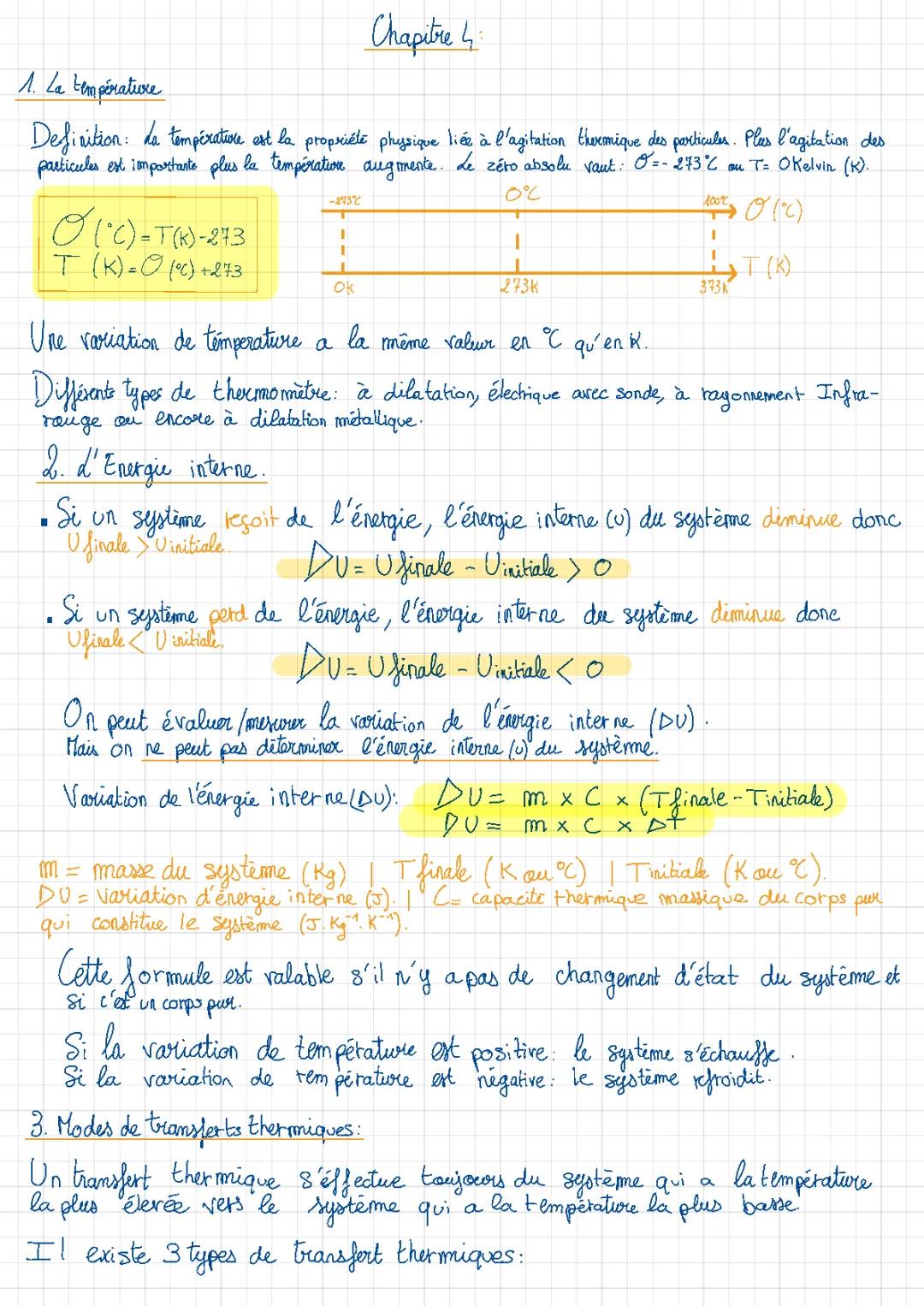 Leçon sur la Température et les Types de Transfert Thermique - PDF