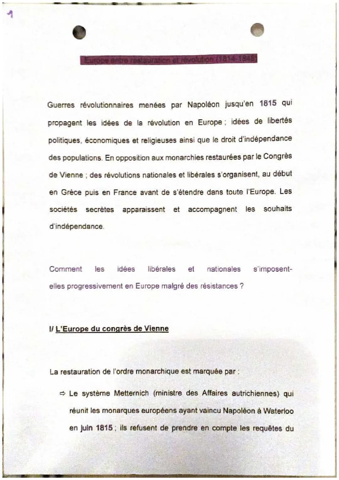 Découvre les Mouvements Libéraux et Nationaux en Europe au XIXe Siècle