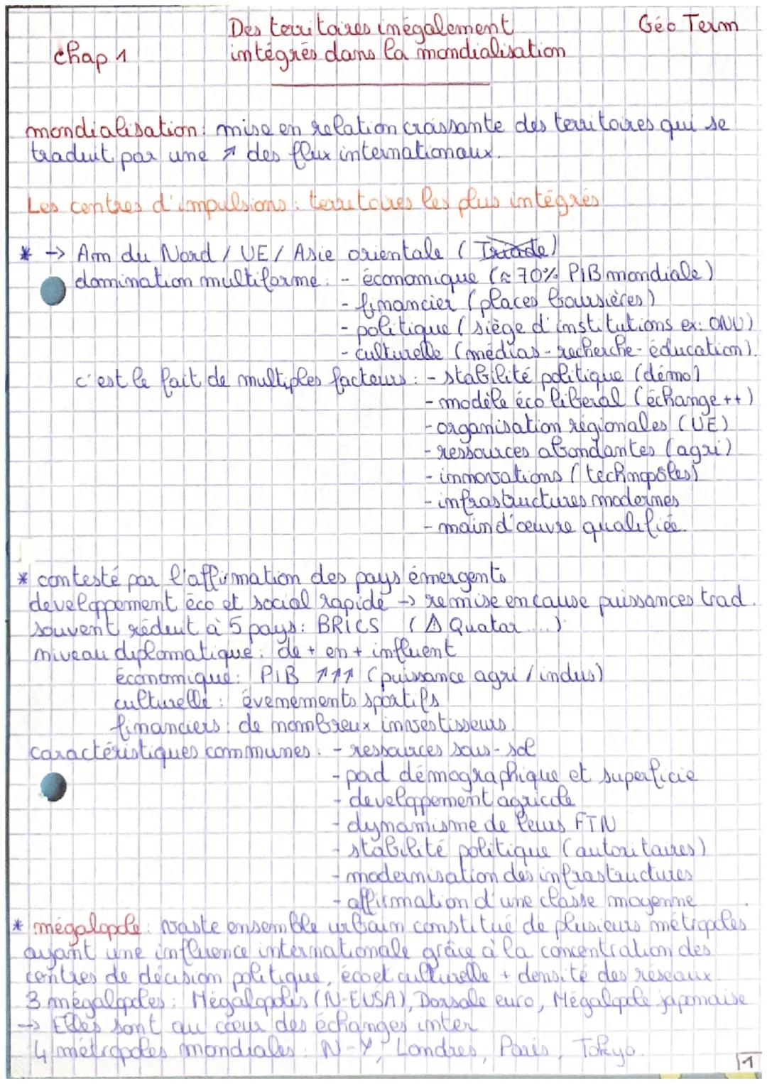 # chap 1

Des teu taires inégalement
intégrés dans la mondialisation

Géo Term

mondialisation, mise en relation crassante des tautares qui 