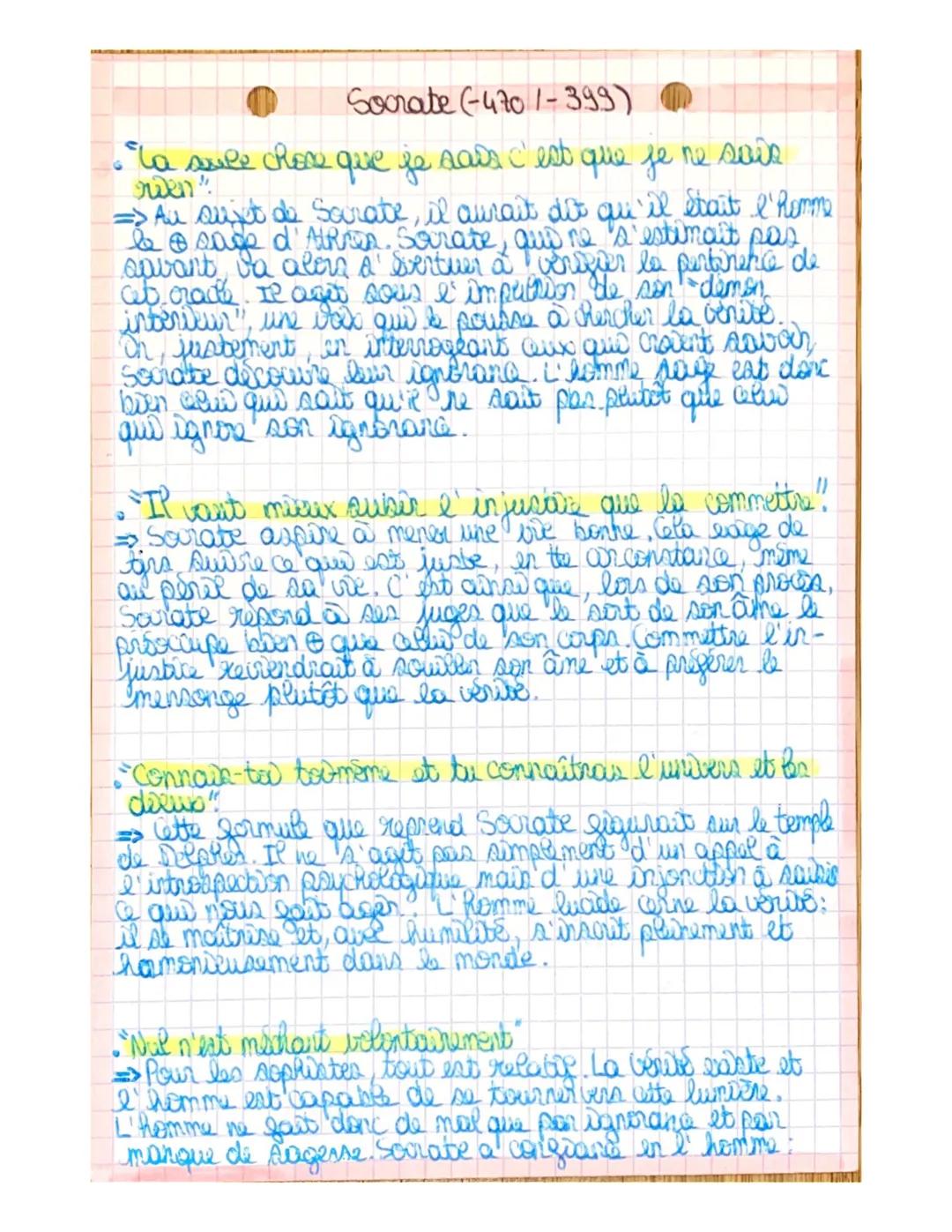 Socrate (-470 1-399)
• Ta sule chose que je sais c'est
que je ne sais
=>Au suxt de Sacrate, il aurait dit qu'il était l'homme
be o cage d'At