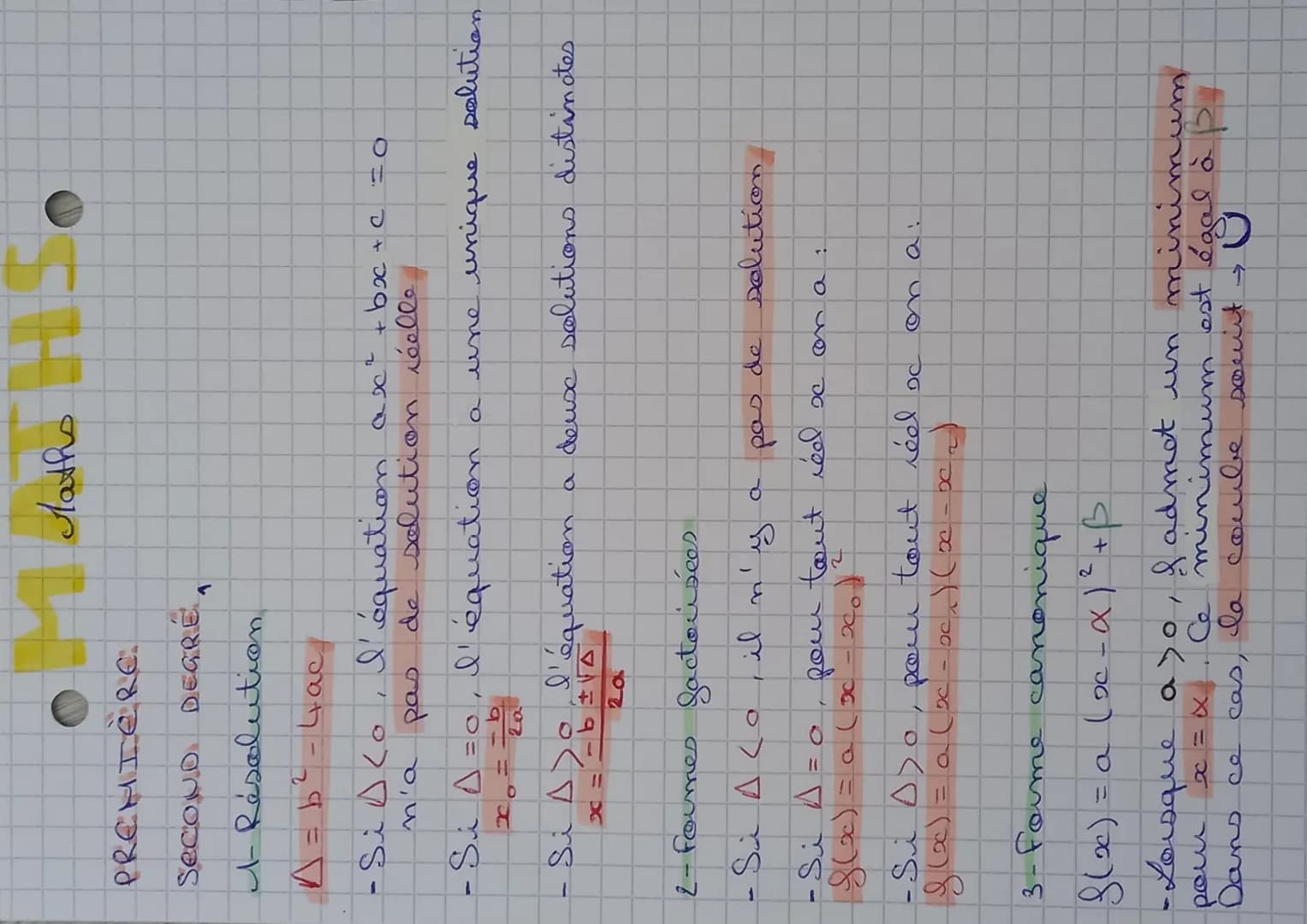 PREMIERE
SECOND DEGRE
A Résolution.
A=b²-4ac
-Sidlo
n'a
Si A
X=
-
2
3-forme
(06)8
pas
- Si D = 0, l'équation a
b
x=
La
pour
Dans
- b ± √ A
2