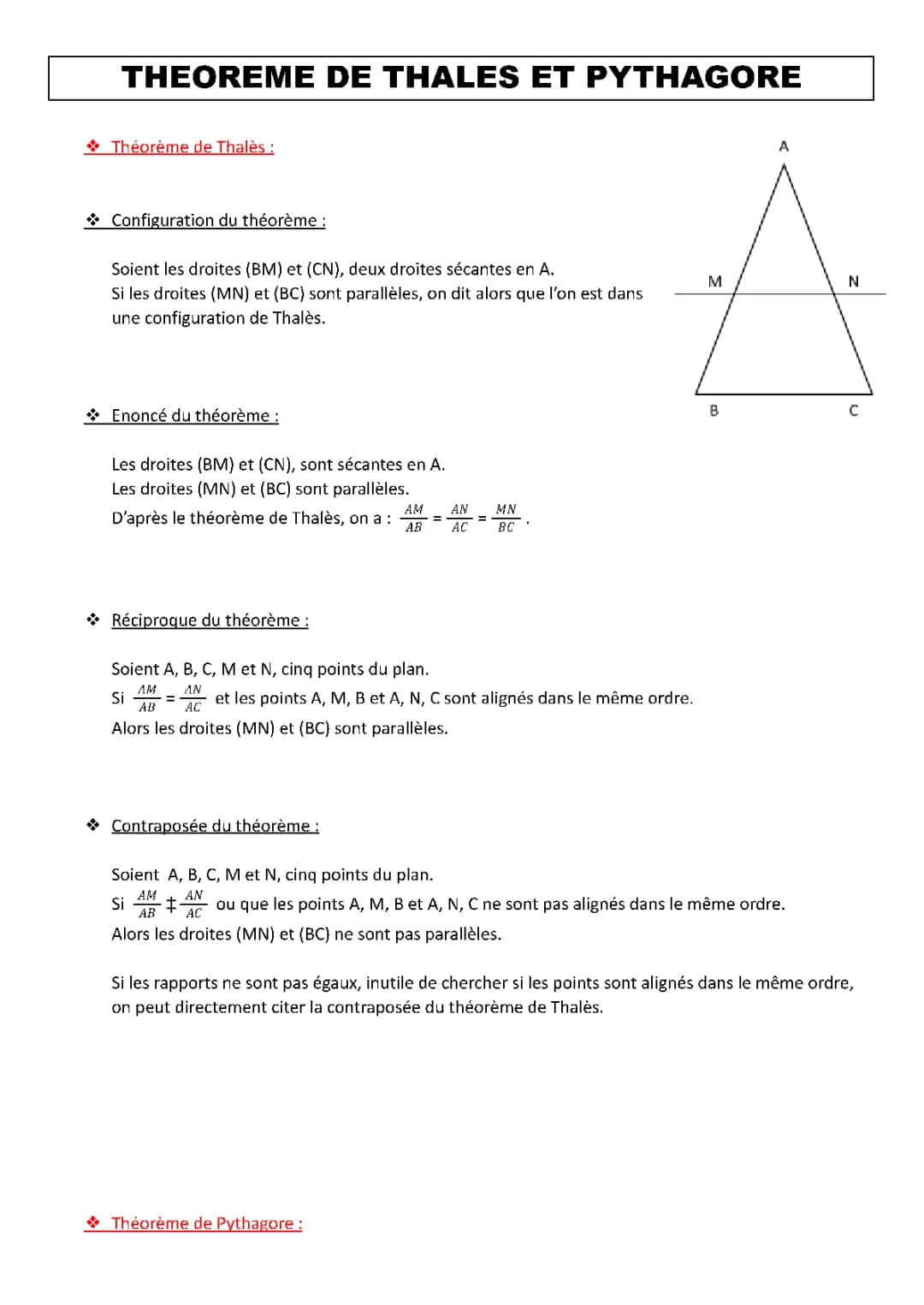 Démonstration Thalès et Pythagore pour les 3èmes - Histoire et Exercices