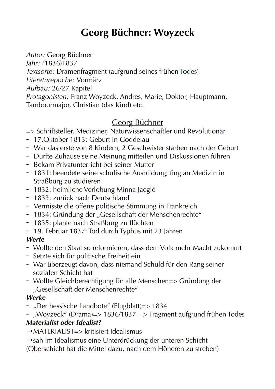 # Georg Büchner: Woyzeck

Autor: Georg Büchner
Jahr: (1836)1837
Textsorte: Dramenfragment (aufgrund seines frühen Todes)
Literaturepoche: Vo