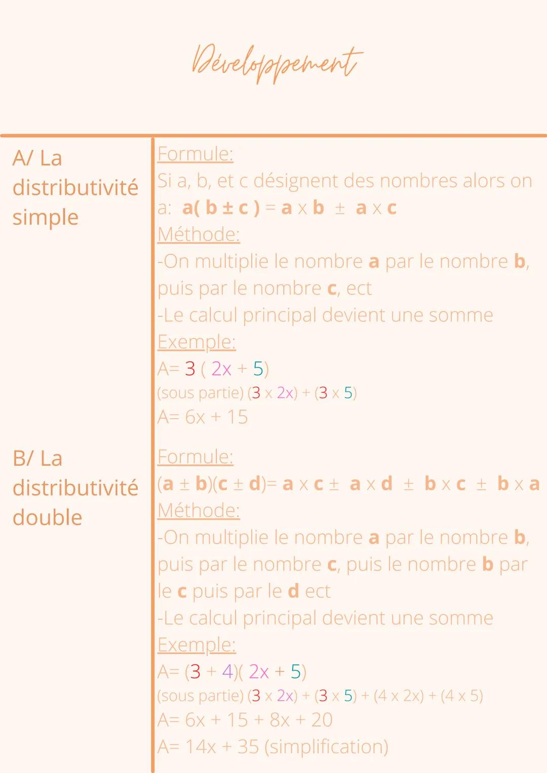 A/ La
simplification
sans
parenthèses
B/ La
simplification
avec des
parenthèses
Prérequis
Méthode:
-Trier les termes et les additionner pour