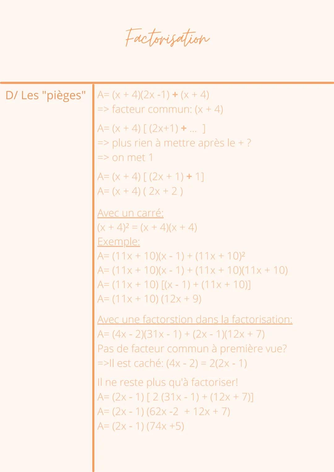 A/ La
simplification
sans
parenthèses
B/ La
simplification
avec des
parenthèses
Prérequis
Méthode:
-Trier les termes et les additionner pour