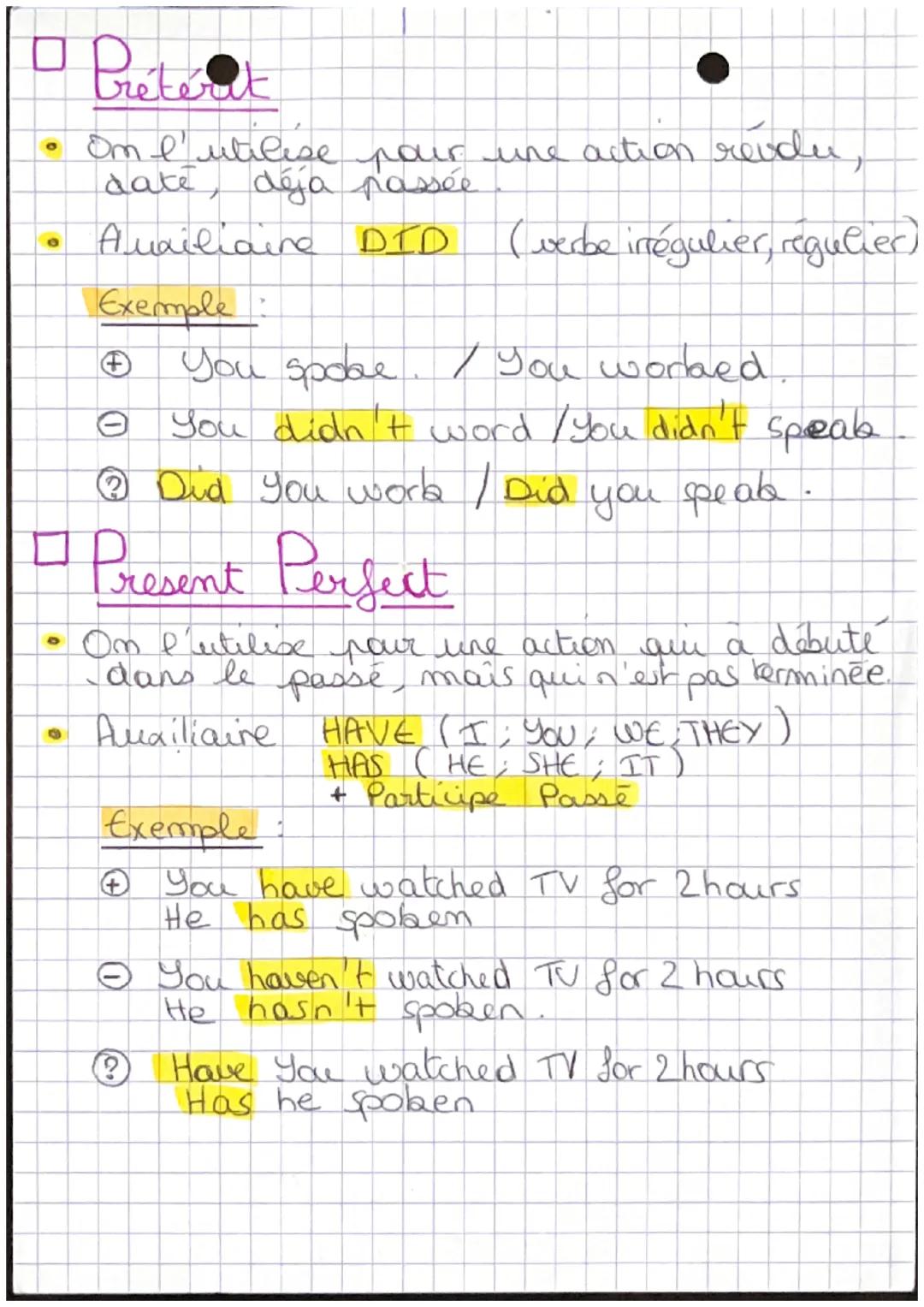 ANGLAIS
Les temps.
Петр
Present
• On l'extilise pour une action habituelle,
une vérité général
• Auxiliaire
Exemple :
(2
I speala; He speaks