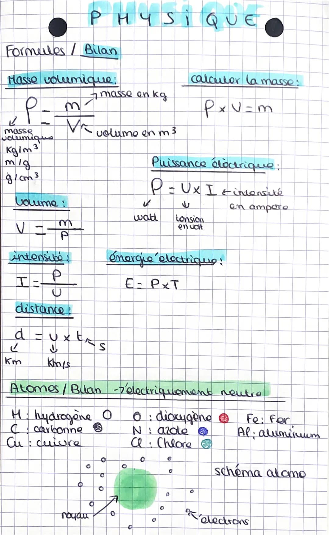 Formules / Bilan
Masse volumique!
P=
masse
volumique
kg/m ³
mig
g/cm ³
ก
Vr
Volume:
V = P
intensité!
P
I-
distance:
d = u
J
¿
km
PHYSIQUE
Ki