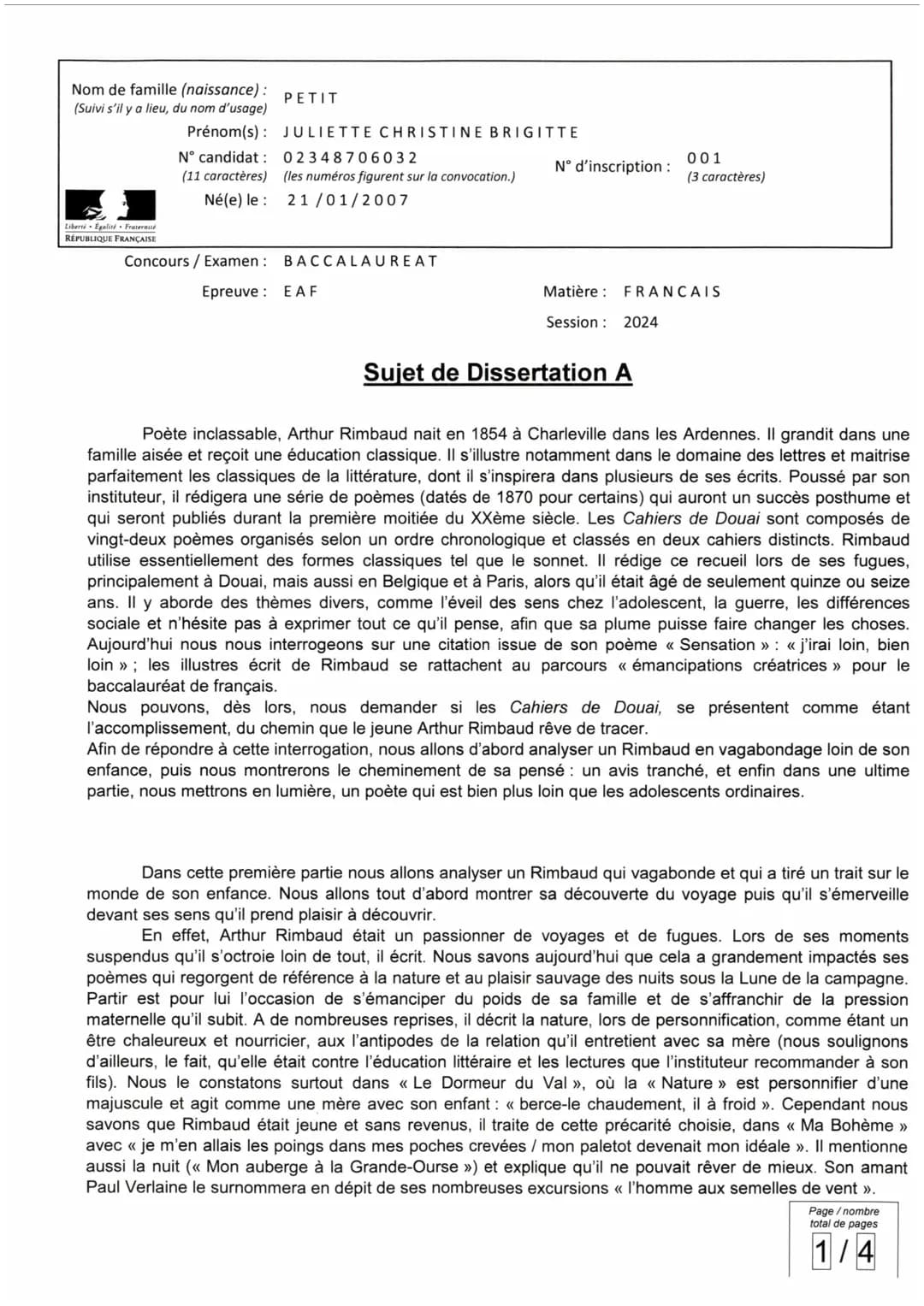REPUBLIQUE FRANÇAISE
Série
Session
Epreuve
Sujet
MINISTÈRE
DE L'EDUCATION
NATIONALE
Nom de famille (naissance, usage)
Prénom(s)
N° Candidat

