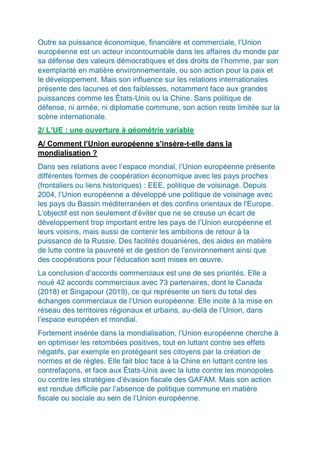 L'UNION EUROPEENNE DANS LA MONDIALISATIO : DES
DYNAMIQUES COMPLEXES
Organisation régionale au degré d'intégration le plus poussé au monde,
l
