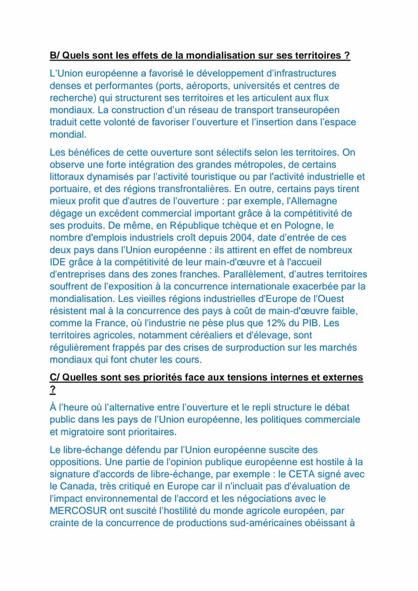 L'UNION EUROPEENNE DANS LA MONDIALISATIO : DES
DYNAMIQUES COMPLEXES
Organisation régionale au degré d'intégration le plus poussé au monde,
l