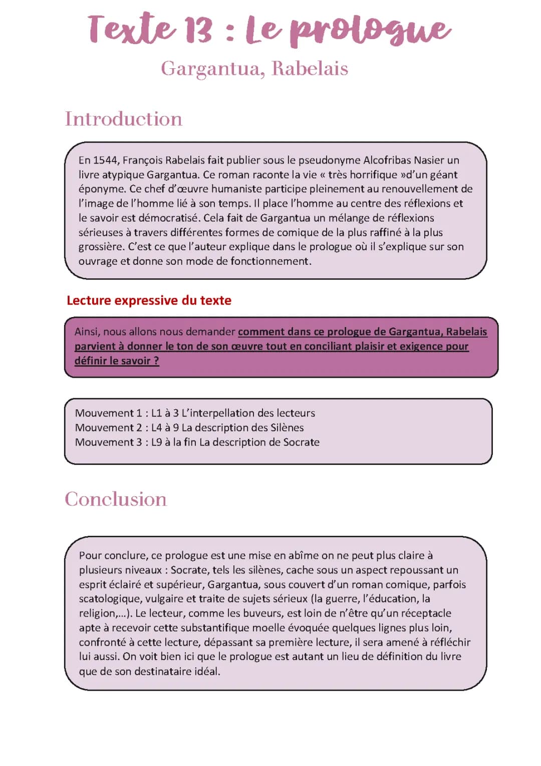Analyse Linéaire Prologue Gargantua: Introduction Pour le Bac