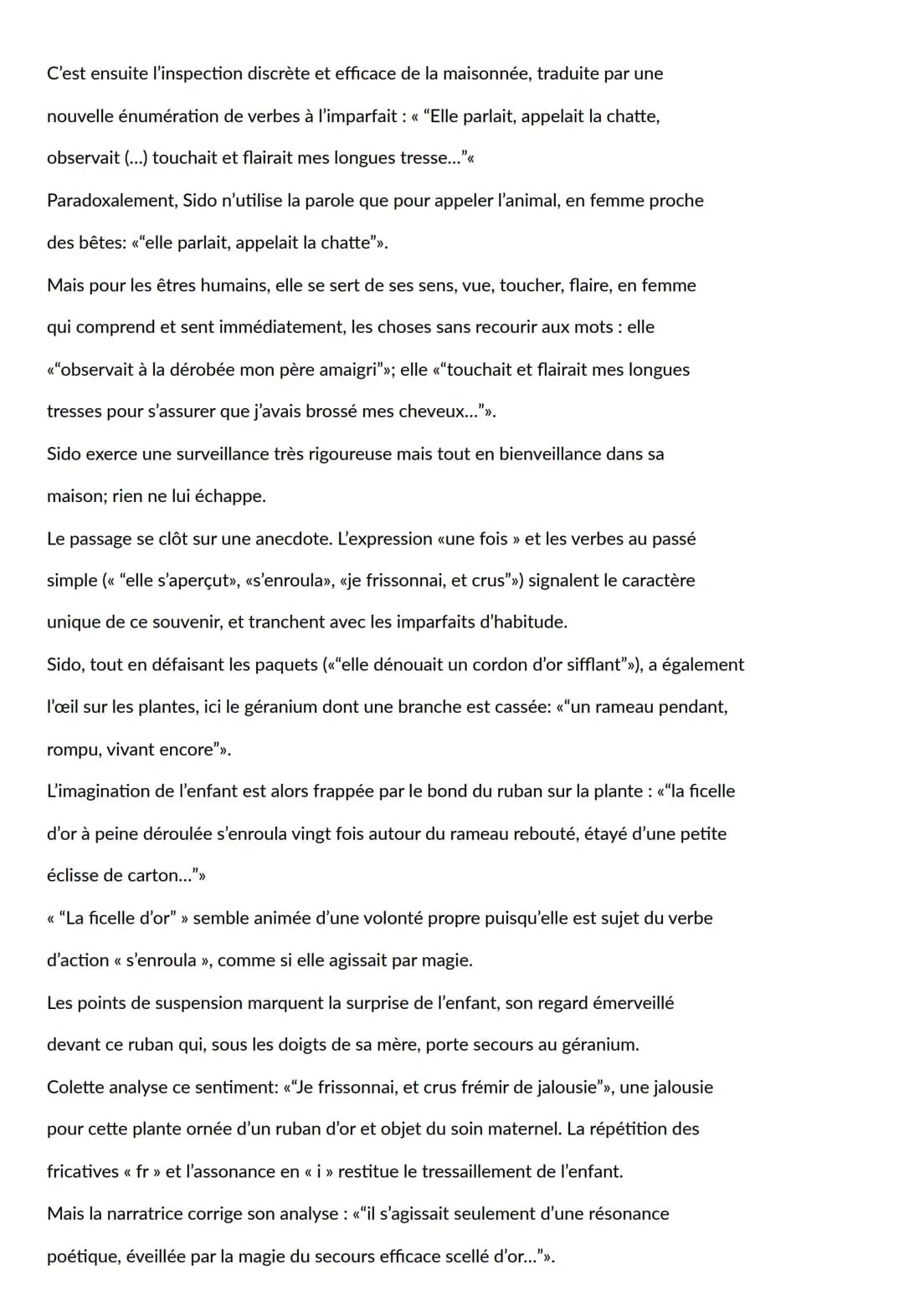 Sido suivi de Les brilles de la vigne
Texte à étudier:
Elle revenait chez nous lourde de chocolat en barre, de denrées exotiques et
d'étoffe