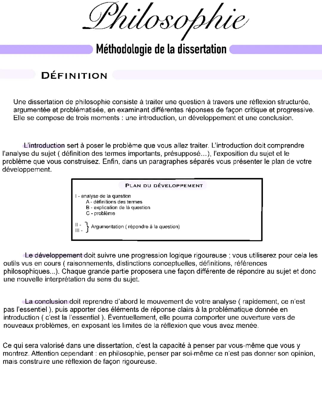 Méthodologie dissertation philosophie Terminale - Exemples et PDF