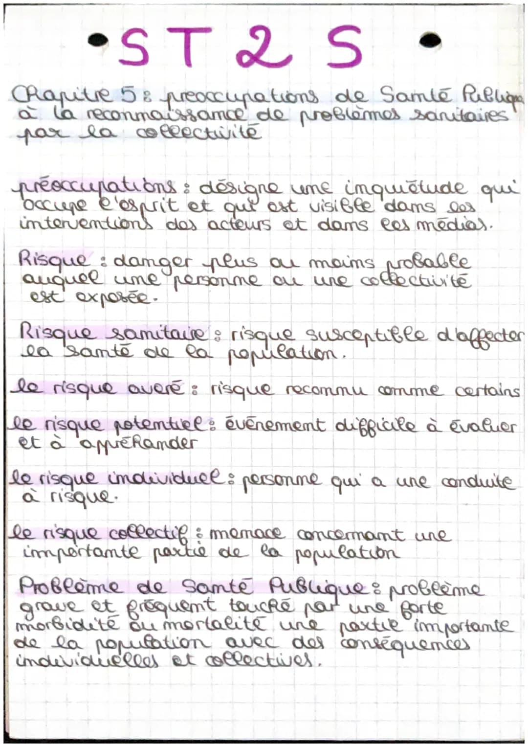 •ST 2 S
Rapitre 58 preoccupations de Samté Publion
à la reconnaissance de problèmes sanitaires
par la collectivité
préoccupations : désigne 