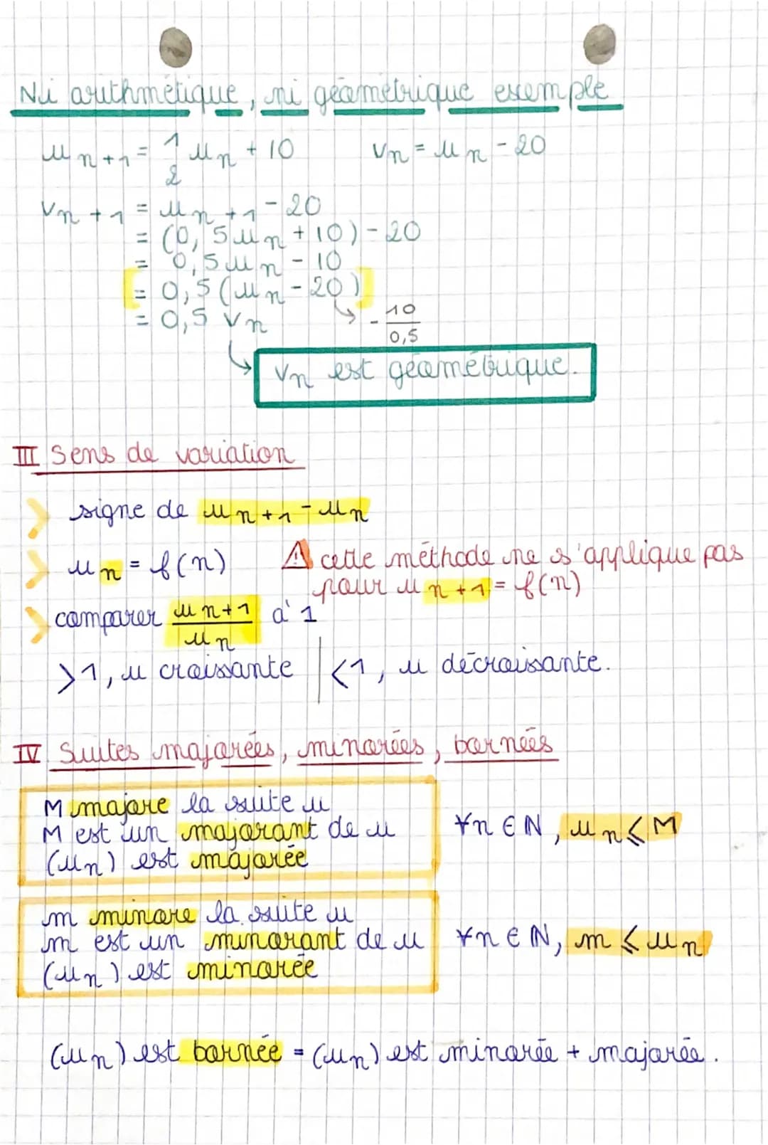 1/2
I. Suites arithmétiques
+₁ = Mn
+ r
un +1
ll
(numériques
partie
・n = μ₁
+ мя
1 + 2 + ... + n
=
r = raison
n
Mn = M₁ x 9"
n(n+1)
2
II Sui