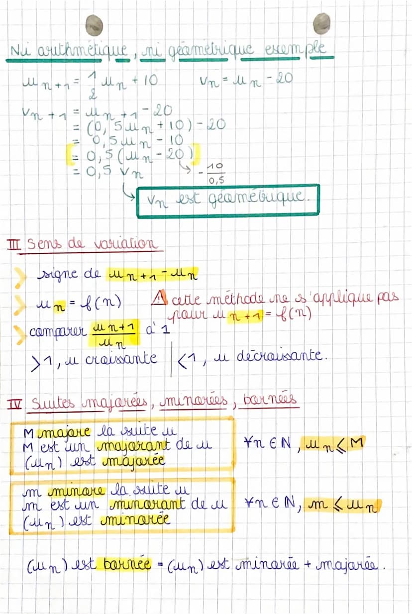1/2
I. Suites arithmétiques
+₁ = Mn
+ r
un +1
ll
(numériques
partie
・n = μ₁
+ мя
1 + 2 + ... + n
=
r = raison
n
Mn = M₁ x 9"
n(n+1)
2
II Sui