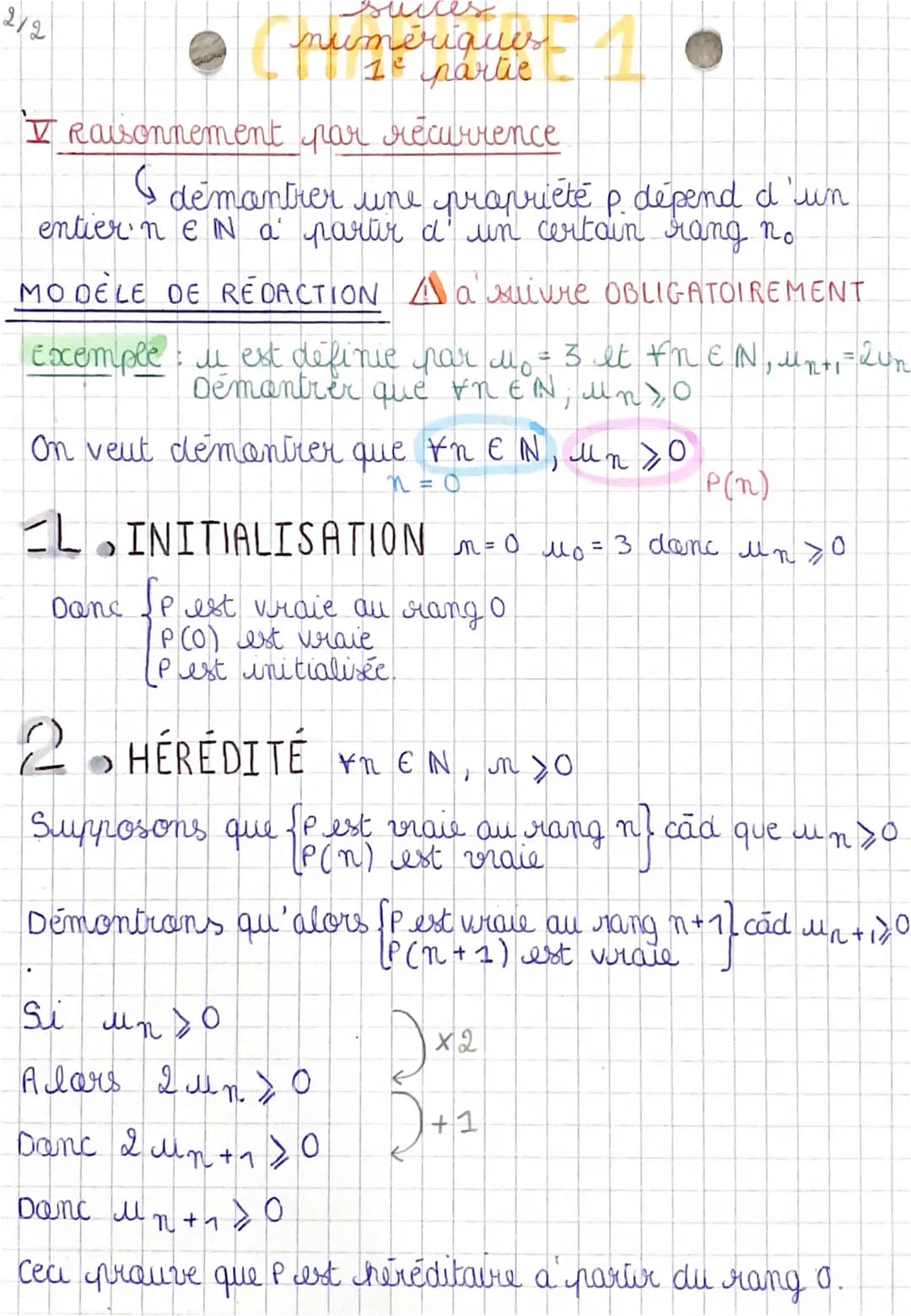 1/2
I. Suites arithmétiques
+₁ = Mn
+ r
un +1
ll
(numériques
partie
・n = μ₁
+ мя
1 + 2 + ... + n
=
r = raison
n
Mn = M₁ x 9"
n(n+1)
2
II Sui