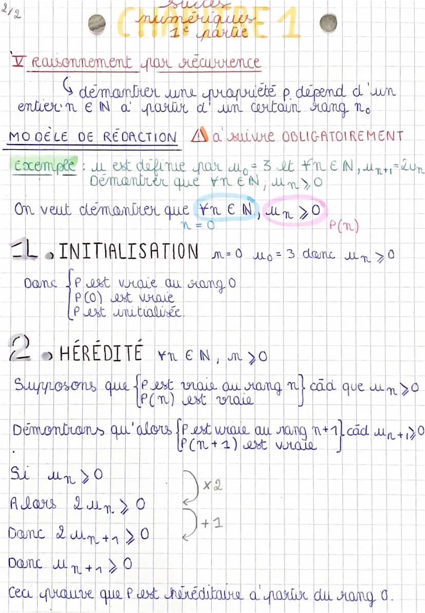 1/2
I. Suites arithmétiques
+₁ = Mn
+ r
un +1
ll
(numériques
partie
・n = μ₁
+ мя
1 + 2 + ... + n
=
r = raison
n
Mn = M₁ x 9"
n(n+1)
2
II Sui