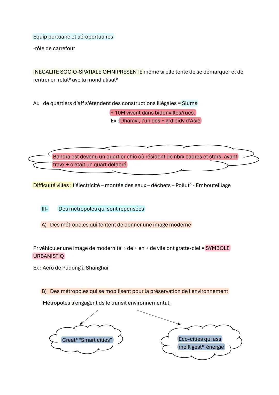 CHAPITRE 2 DES MÉTROPOLES INÉGALES ET EN MUTATION
Problématique : Pq la métropolisat est-elle source de recompositº ds villes ?
1- Des métro