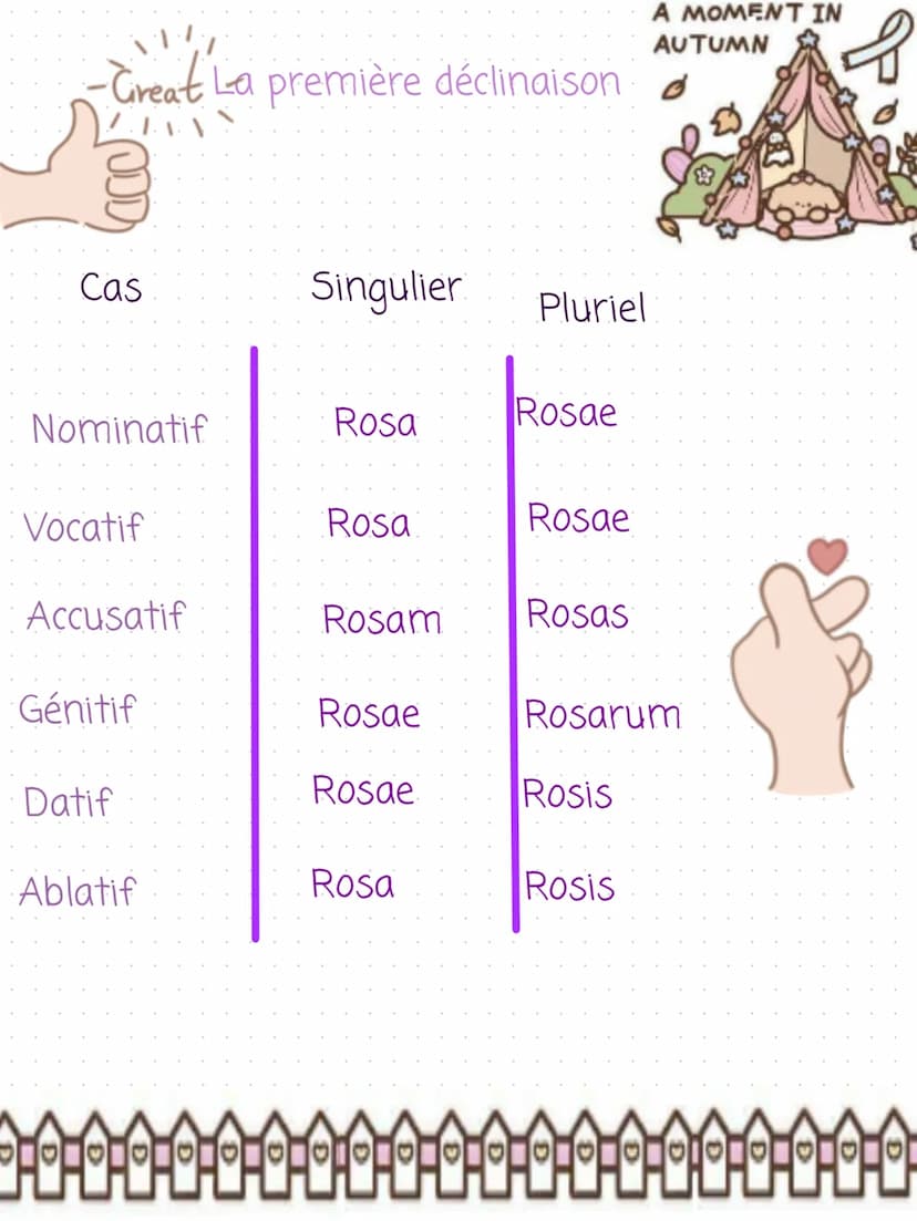 Latin
Les cas, les fonctions et la 1ere déclinaison
Nominatif
Vocatif
Accusatif
Génitif
Datif
Ablatif
Sujet
Apostrophe
COD
Complément du nom