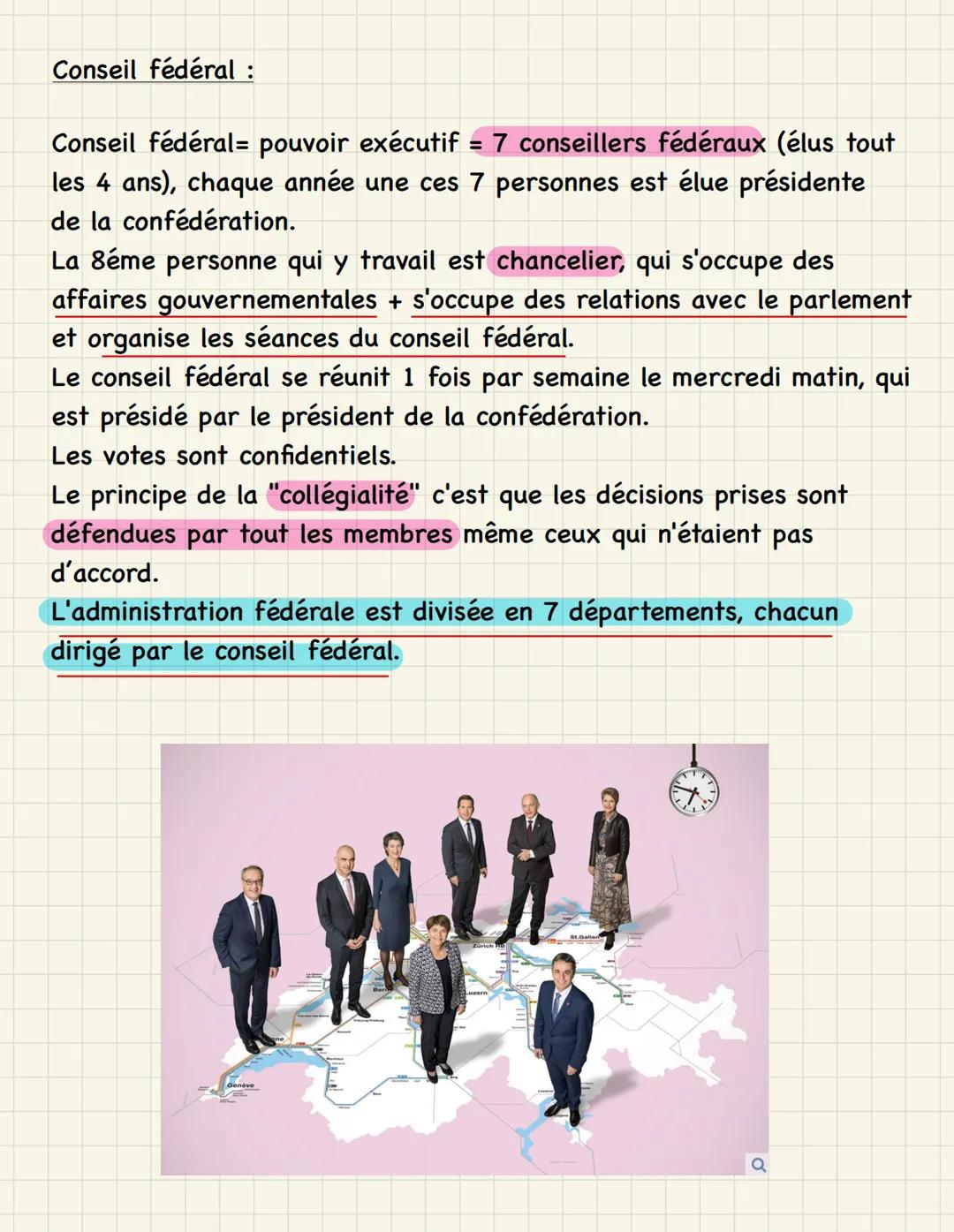 Pouvoirs législatifs, exécutifs et les partis politiques
mà travailler
Pouvoir législatif :
2 chambres, exercé par le parlement à Berne
Leur