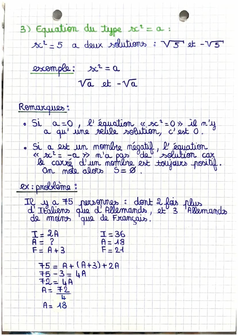 1) une seule inconnue:
Résolution de l'équation : 4x +3=0
on isole les sc: 4 x = -3
on divise par le coefficient de sc,
ici 4 : x = -3
ou x 