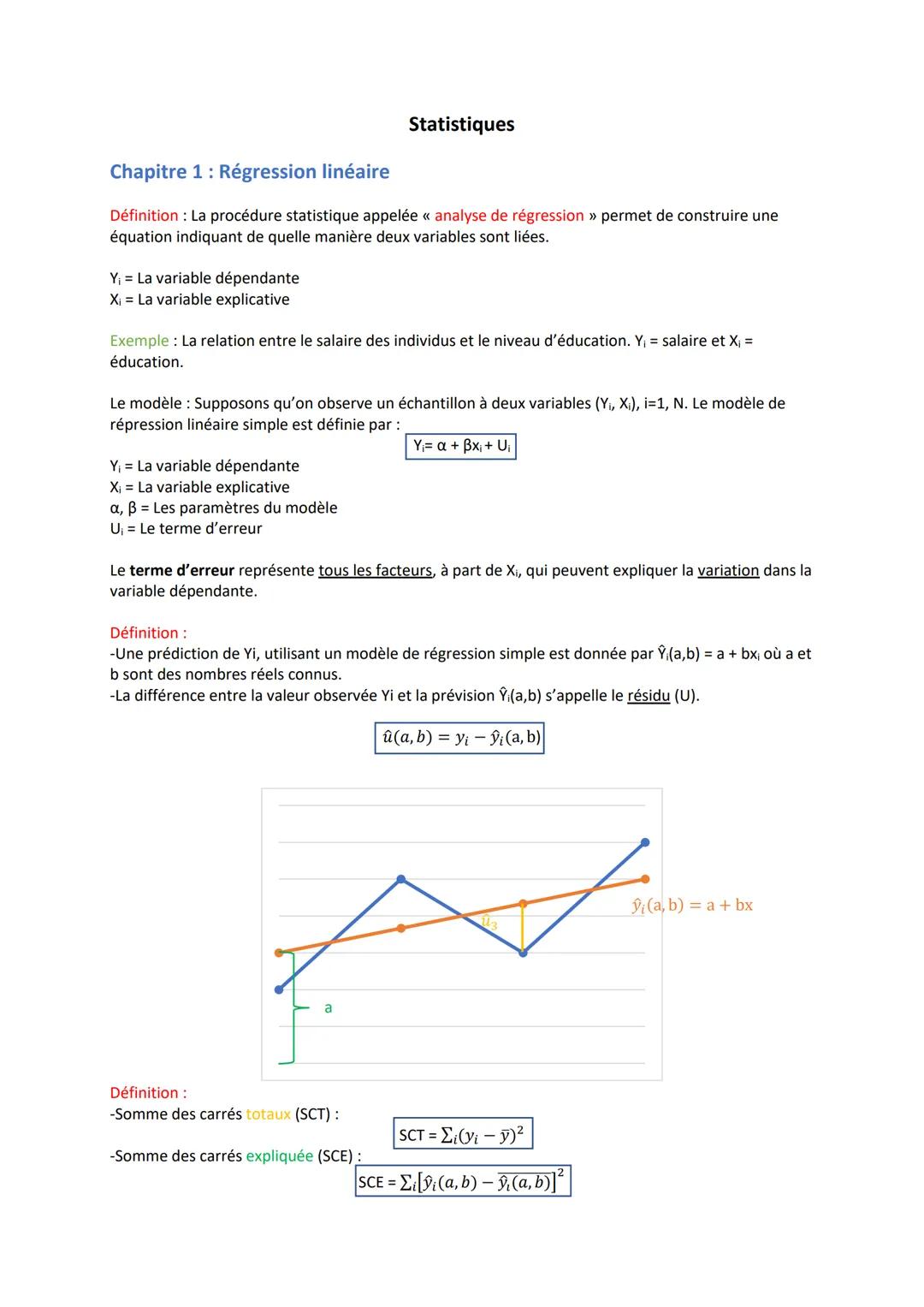 --- OCR Start ---
Chapitre 1: Régression linéaire
Statistiques
Définition: La procédure statistique appelée <<< analyse de régression >> per