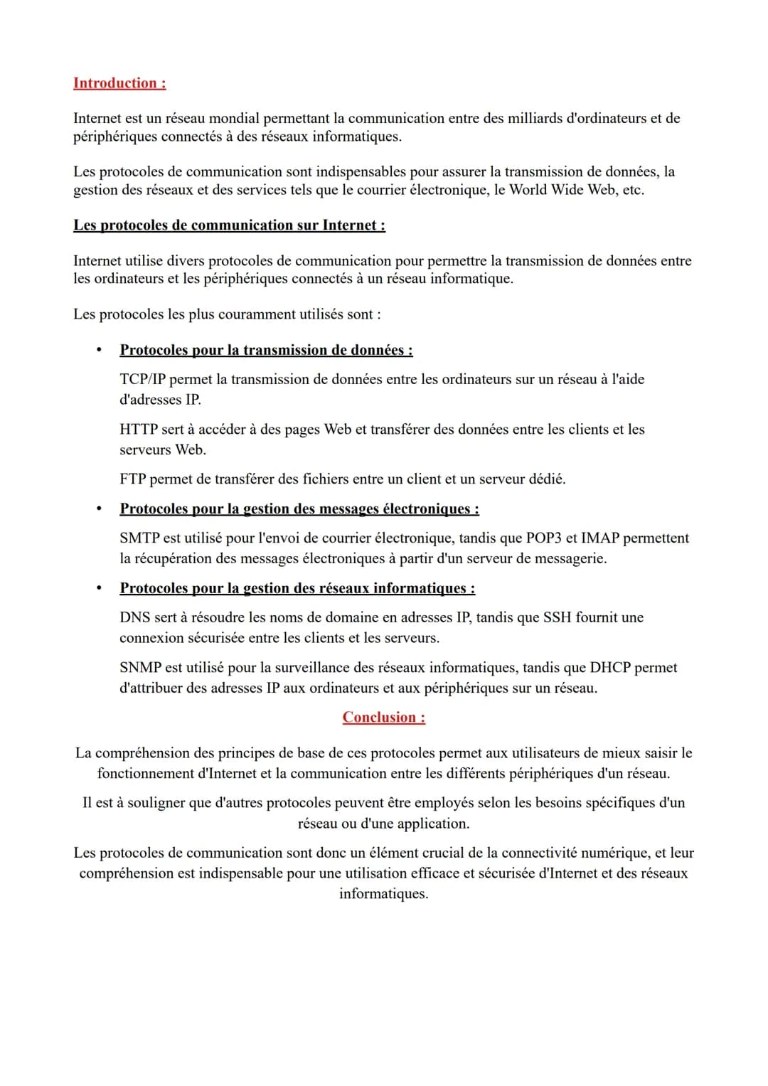Introduction :
Internet est un réseau mondial permettant la communication entre des milliards d'ordinateurs et de
périphériques connectés à 