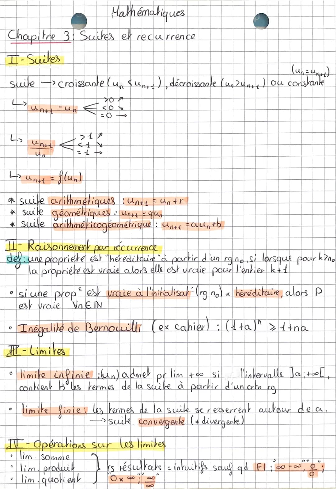 Mathématiques
Chapitre 3: Suites et recurrence.
T-Suites
suite
2>
(un= unse)
→> croissante (un sun++), décroissante (un>unit) ou constante
>