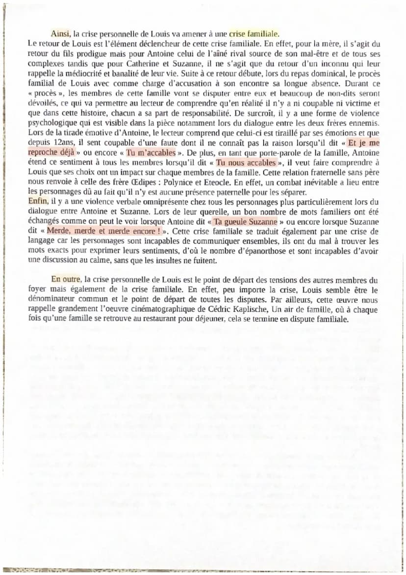 Dissertation Juste la Fin du Monde
Duchaste disait « La parole fait évènement : elle détraque les pensées avant de secouer les corps
». C'es