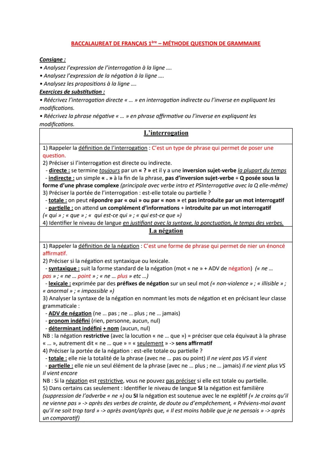 Consigne :
BACCALAUREAT DE FRANÇAIS 1ère - MÉTHODE QUESTION DE GRAMMAIRE
• Analysez l'expression de l'interrogation à la ligne ....
• Analys