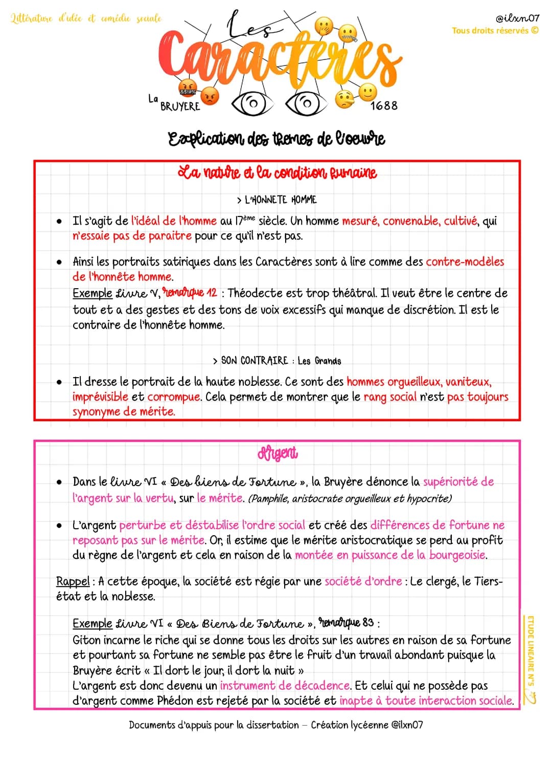 Explications des thèmes de la Bruyère