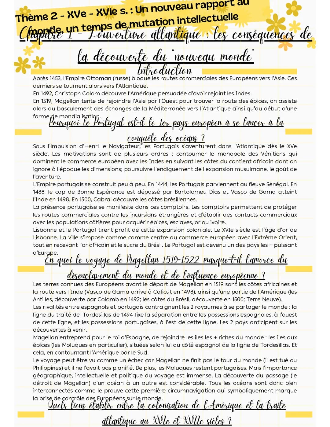 L'ouverture atlantique  - les conséquences de la découverte du nouveau monde