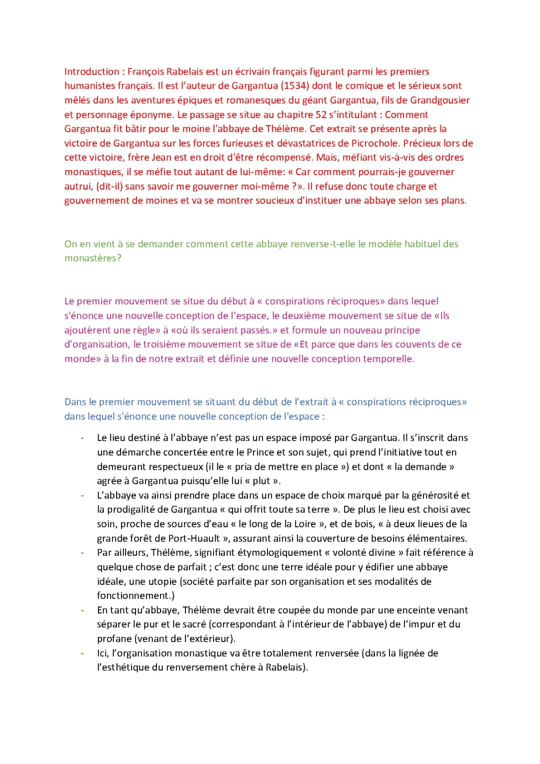 Étude linéaire extrait chapitre 52 Gargantua de Rabelais 