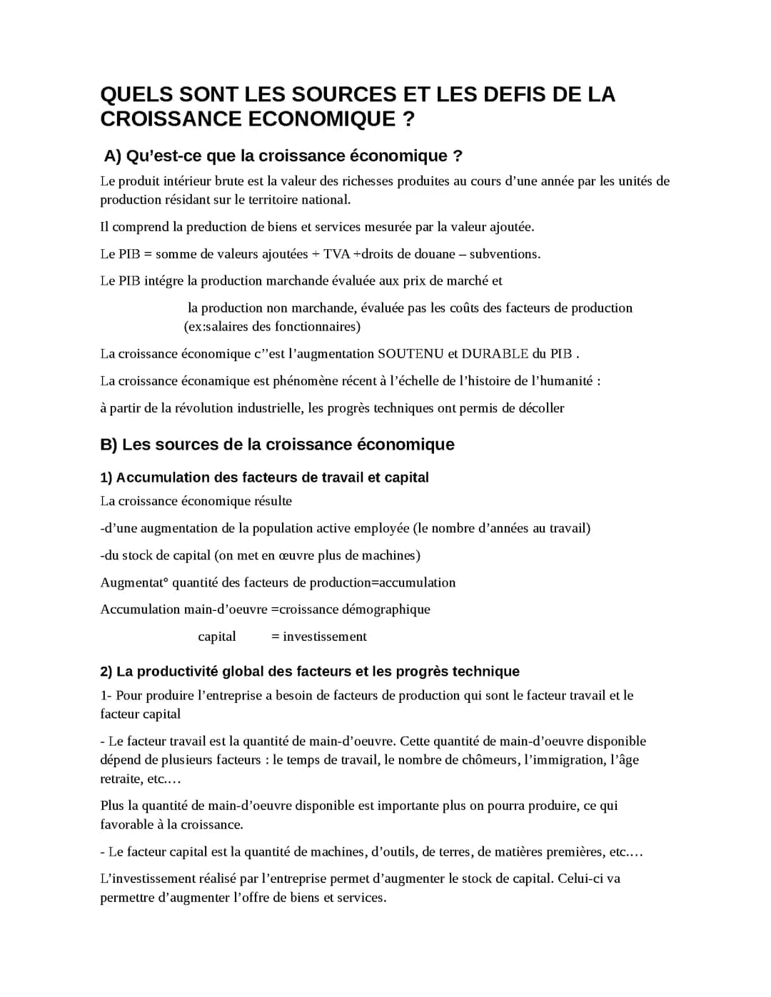 Les sources et défis de la croissance éco.