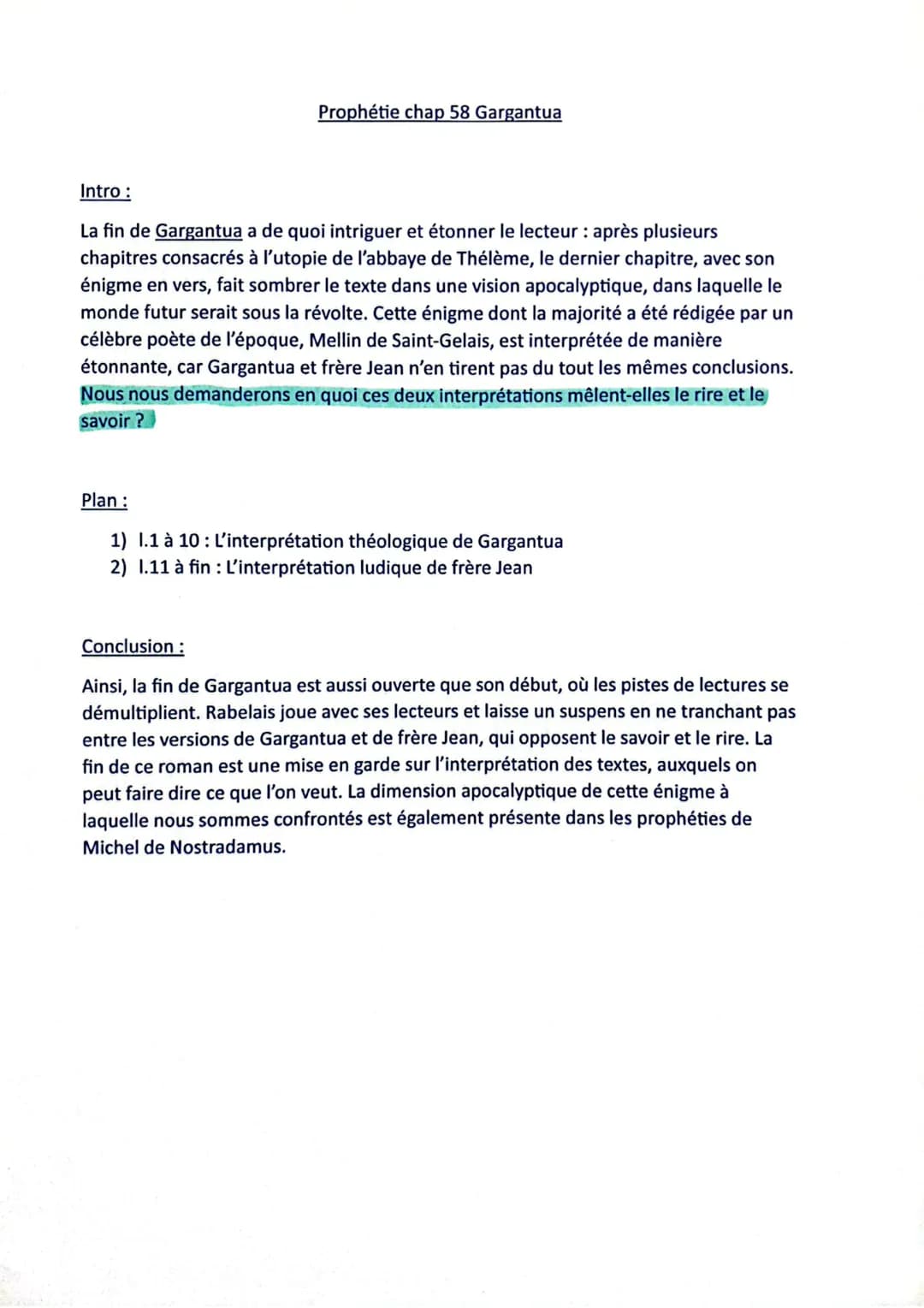 D
La lecture de cette inscription achevée, Gargantua soupira pro-
fondément, et dit aux assistants:
5.
SEQ. II- TEXTE 3
10.
«Ça ne date pas 