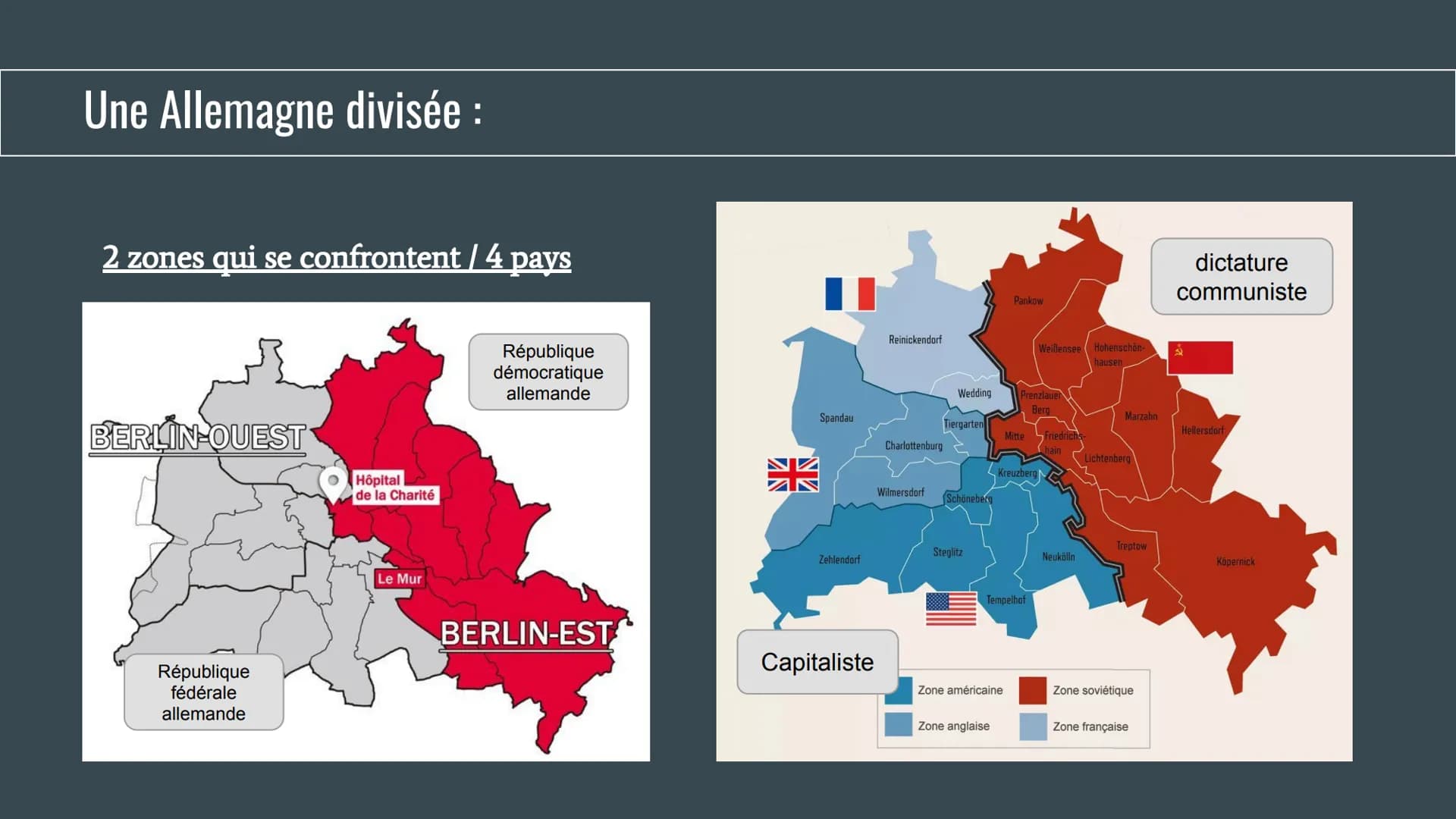 Diapo 1
Plan
DIAPO N°2
QUAND ET POURQUOI CE MUR ?
Au lendemain de la seconde guerre mondiale, l'Allemagne et sa capitale sont
divisées en qu