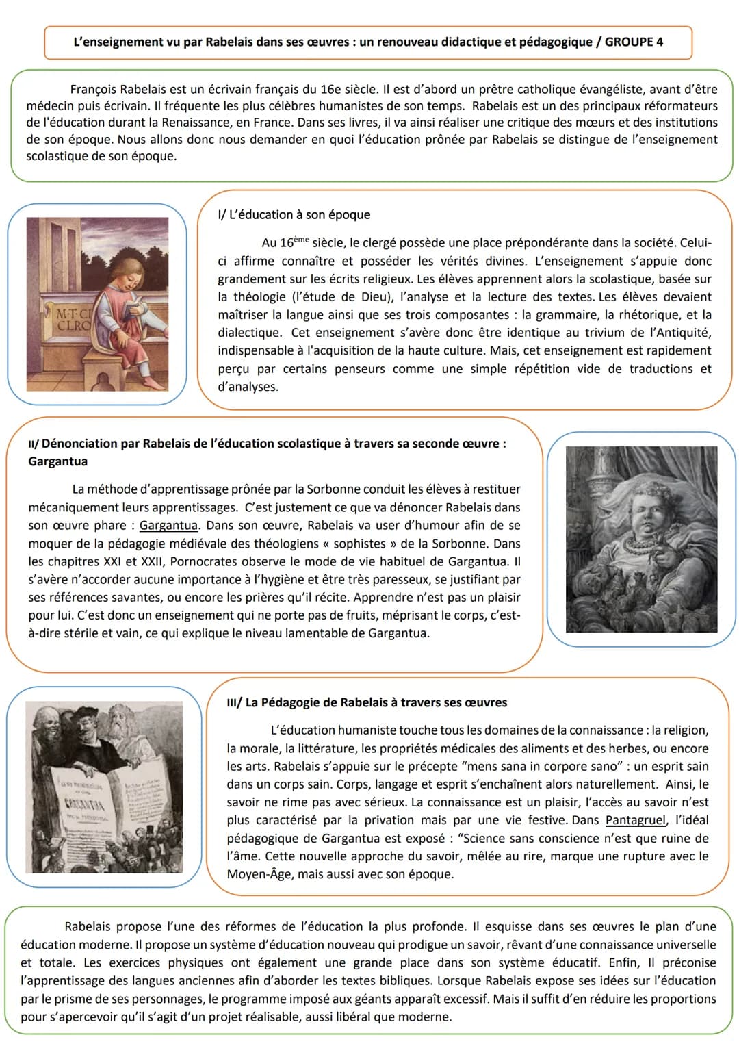 L'enseignement vu par Rabelais dans ses œuvres : un renouveau didactique et pédagogique / GROUPE 4
François Rabelais est un écrivain françai