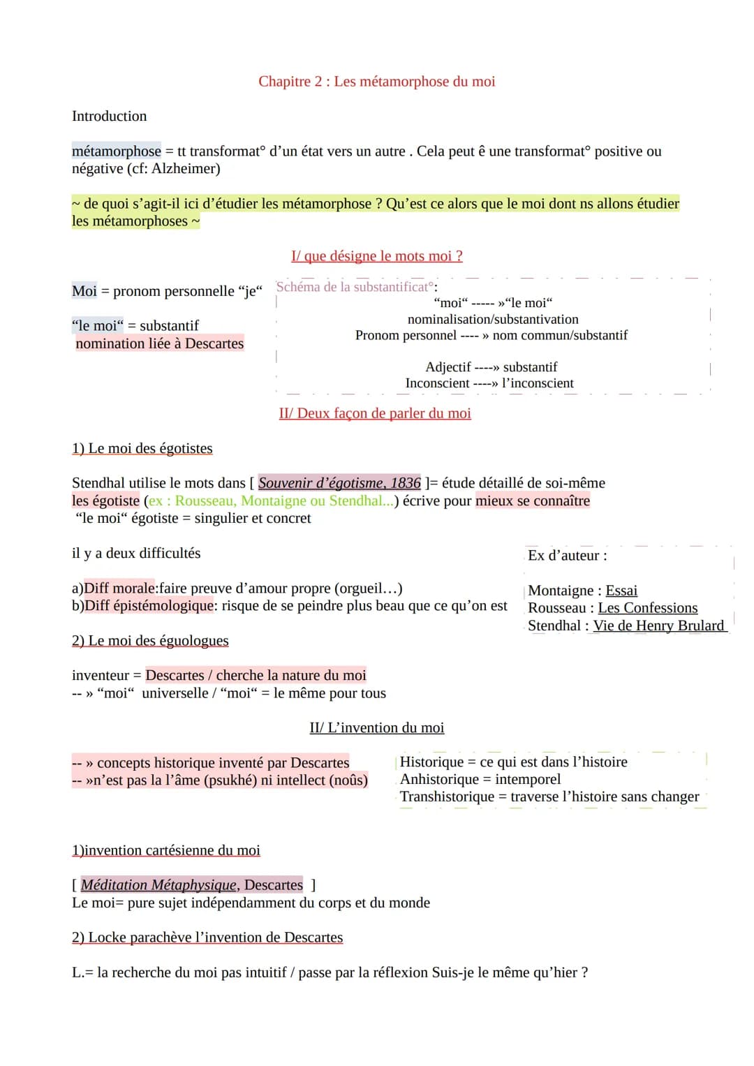 Introduction
Chapitre 2 : Les métamorphose du moi
métamorphose = tt transformatᵒ d'un état vers un autre. Cela peut ê une transformatᵒ posit