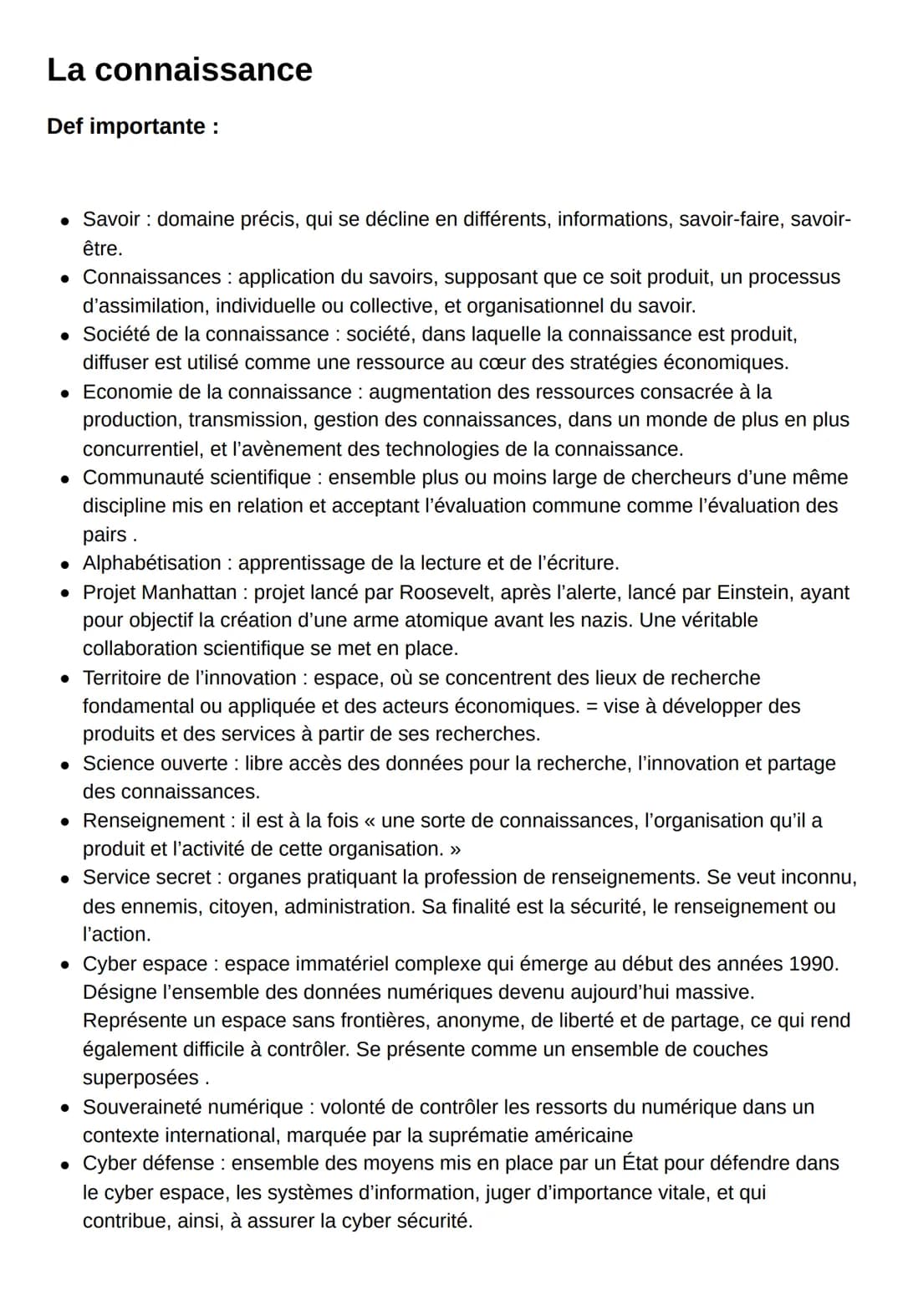 La connaissance
Def importante :
• Savoir : domaine précis, qui se décline en différents, informations, savoir-faire, savoir-
être.
• Connai
