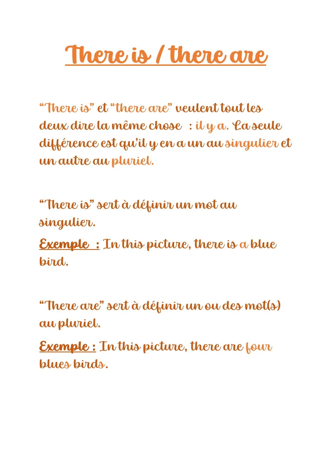 There is/there are
"There is" et "there are" veulent tout les
deux dire la même chose : il y a. La seule
différence est qu'il y en a un au s