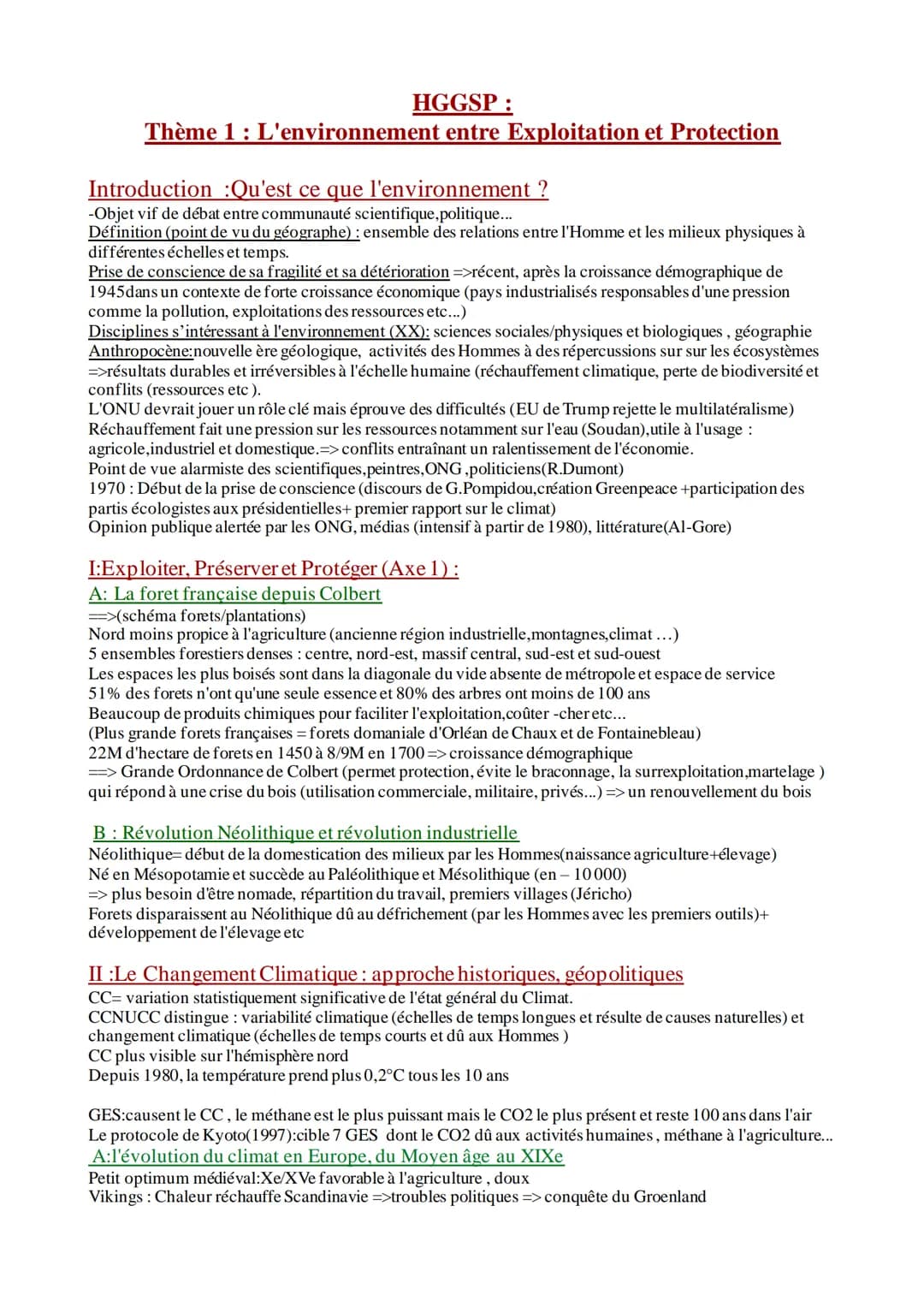 HGGSP:
Thème 1 : L'environnement entre Exploitation et Protection
Introduction :Qu'est ce que l'environnement ?
-Objet vif de débat entre co