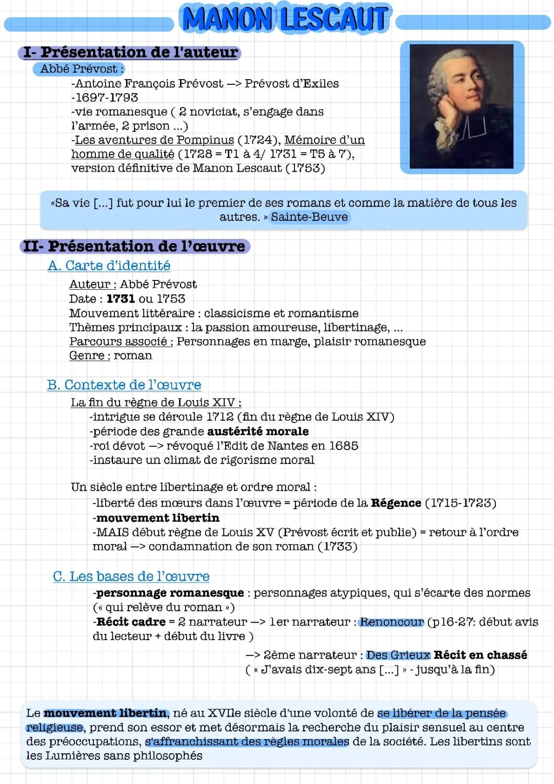 Fiche sur Manon Lescaut 