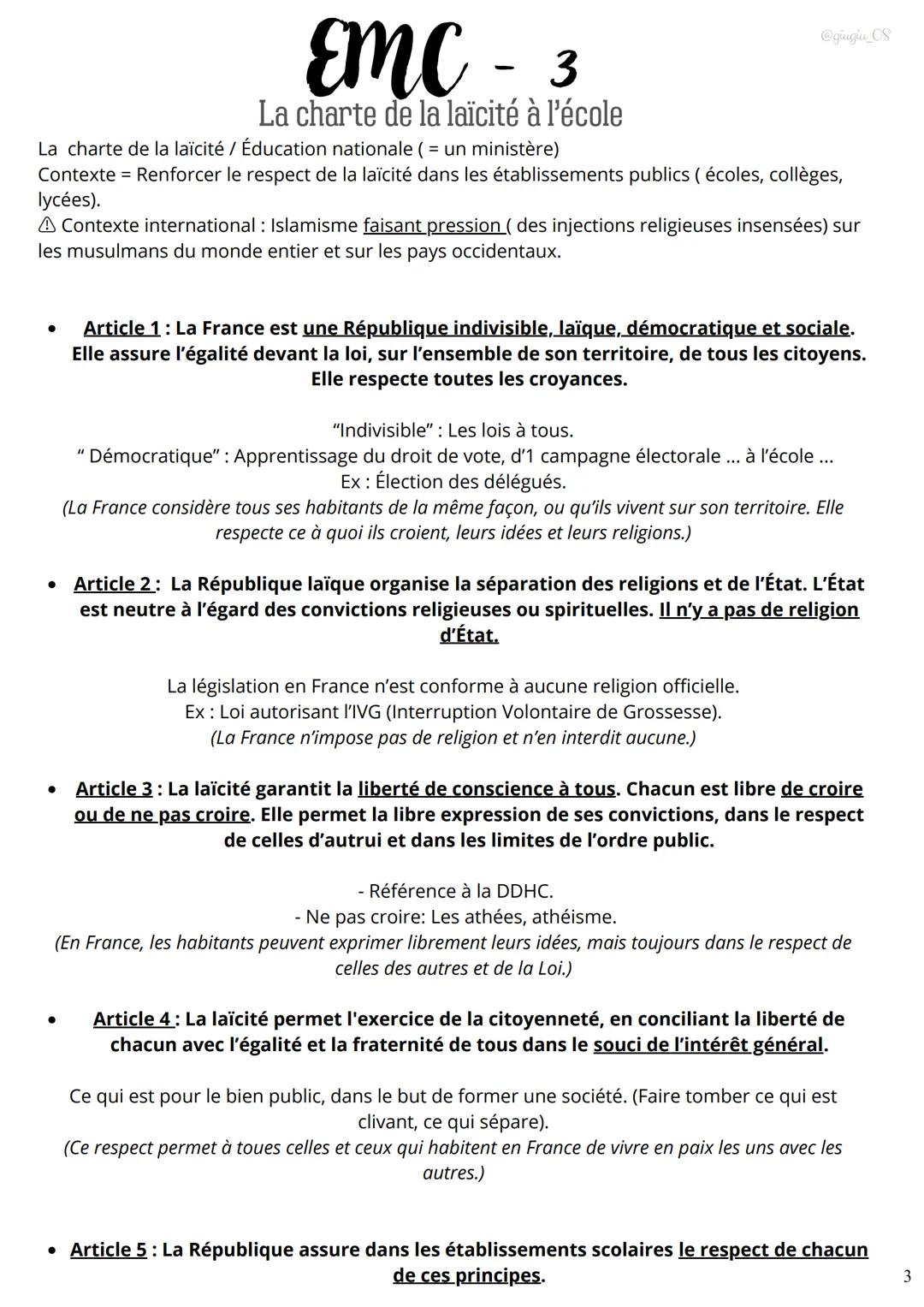 EMC - 2
La laïcité en France
@giugiu_08
1) Définition :
En droit, la laïcité est le principe de séparation de la société civil et de la soci