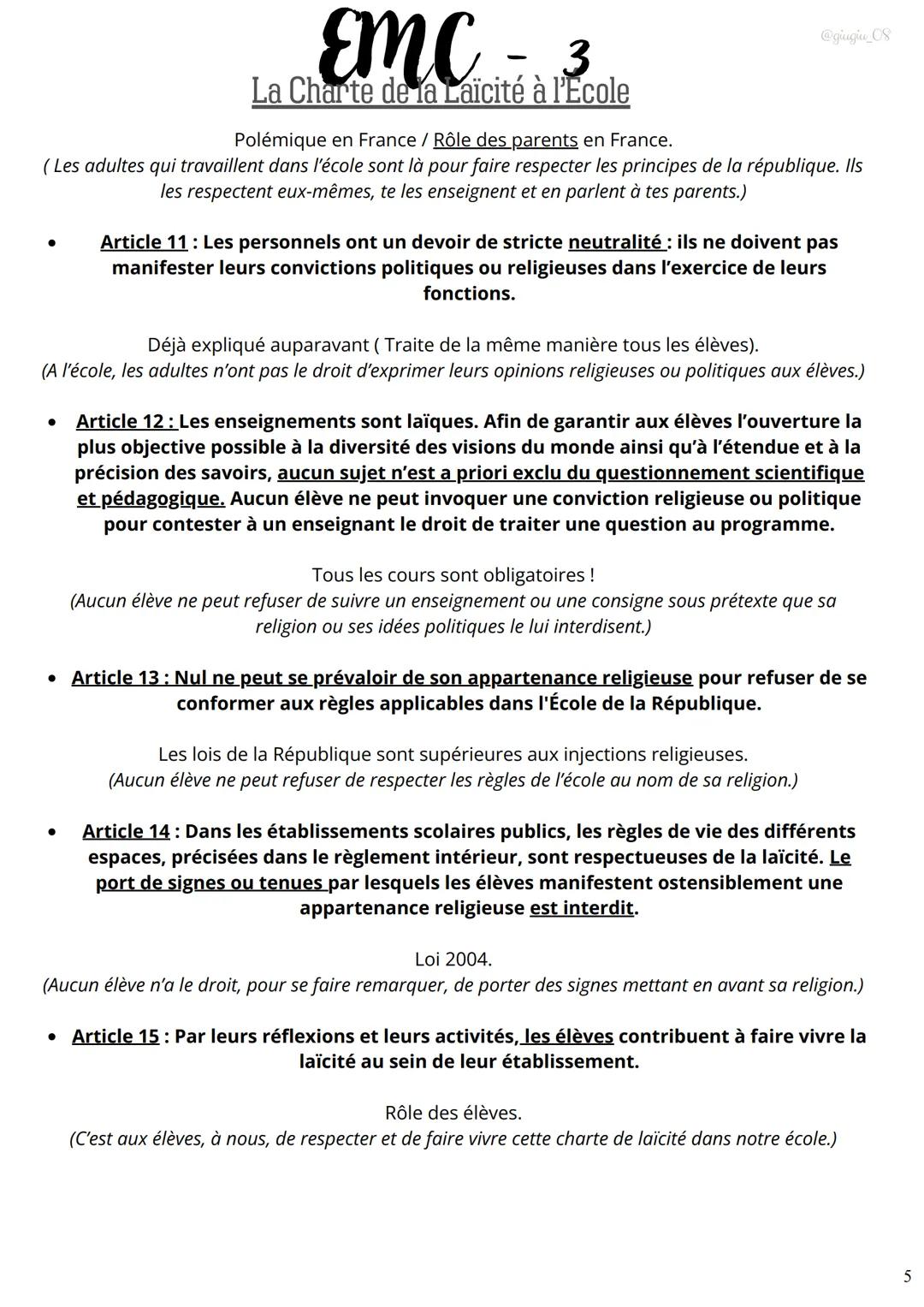 EMC - 2
La laïcité en France
@giugiu_08
1) Définition :
En droit, la laïcité est le principe de séparation de la société civil et de la soci