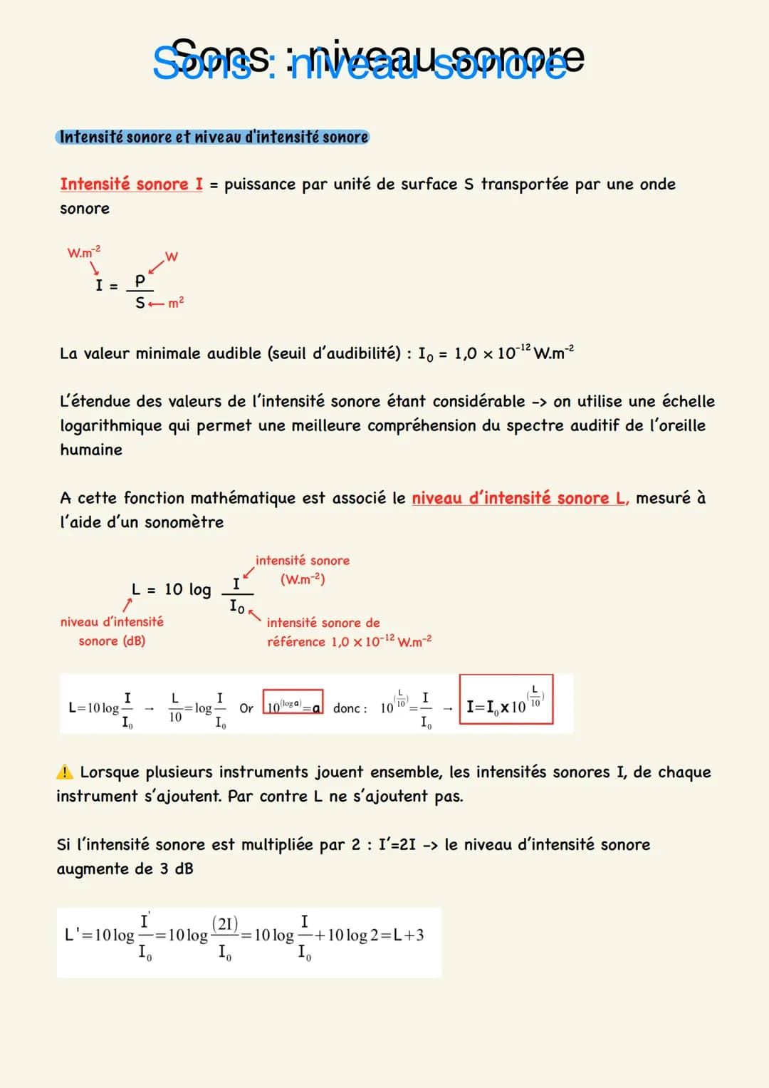 
<h2 id="intensityofsoundformula">Intensity of Sound Formula</h2>
<p>The intensity of sound (I) is defined as the power per unit area (S) ca