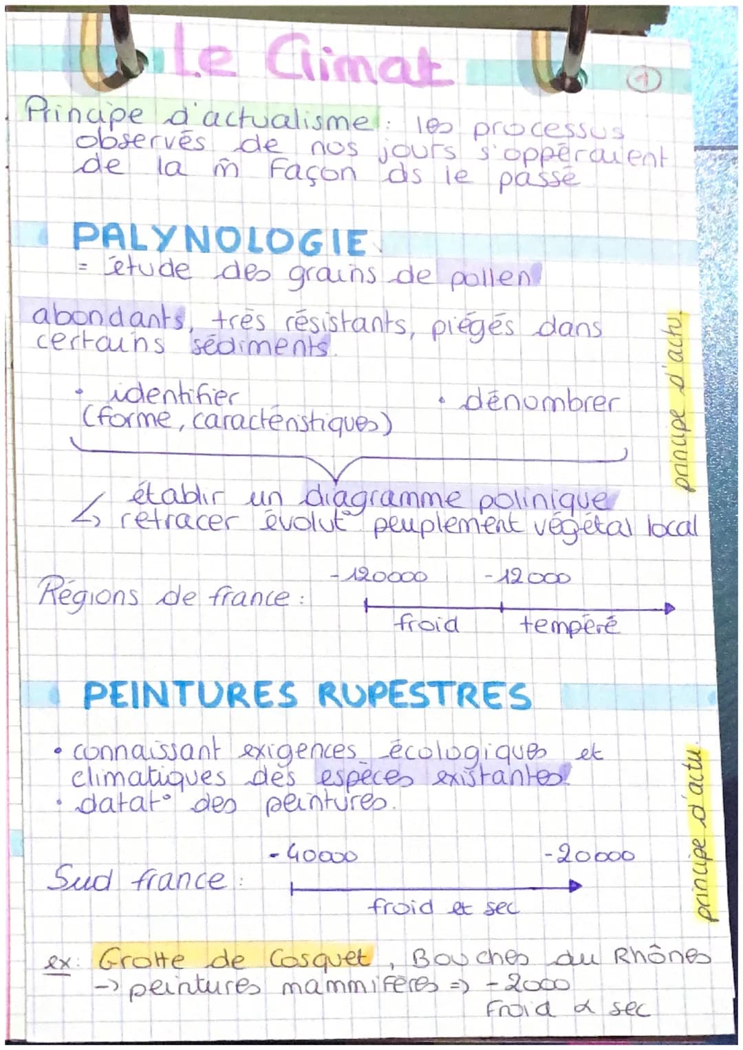 le Climat
Prinape d'actualisme: les processus
observés de nos jours s'opperquent
de la m
la m Façon ds le passe
PALYNOLOGIE
= étude des grai