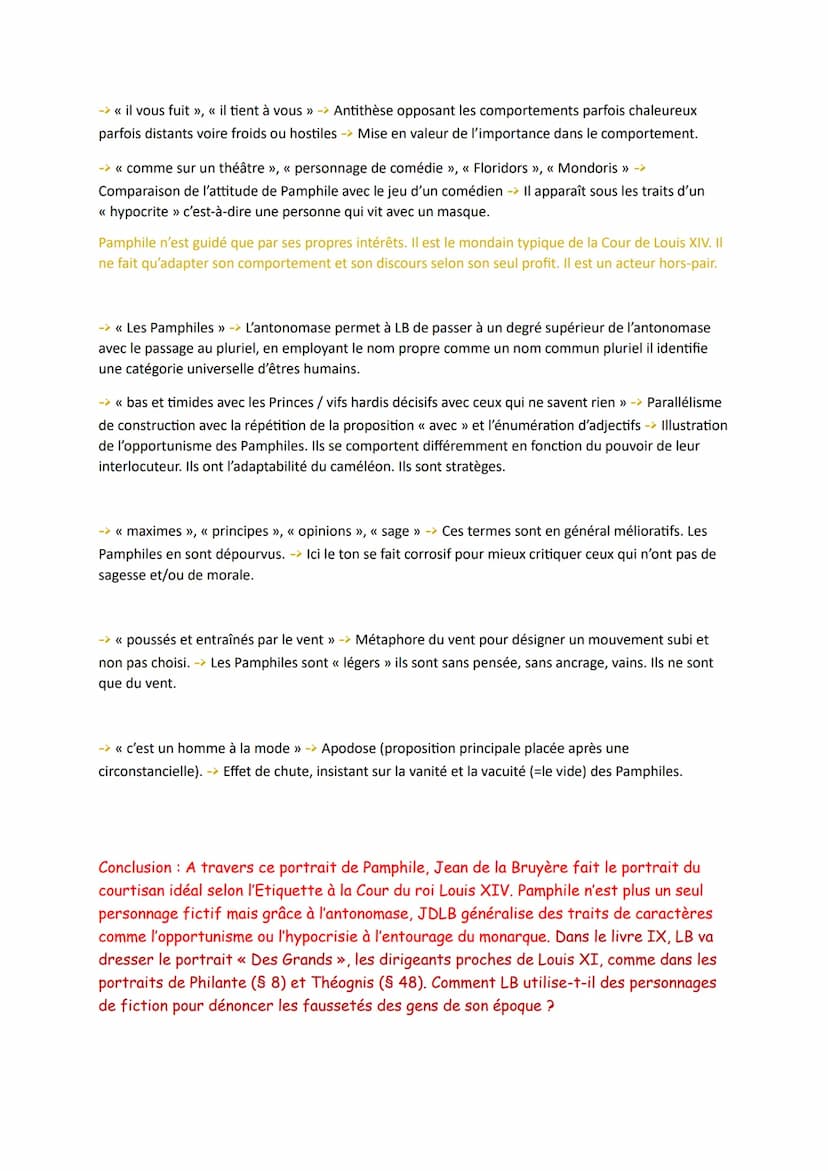 kecture lineaire 13:
Livre IXX remarque 50
I) Pamphile, un courtisan prétentieux
Lignes 1 à 5
II) Un Pamphile, un type d'hypocrite
Lignes 5 